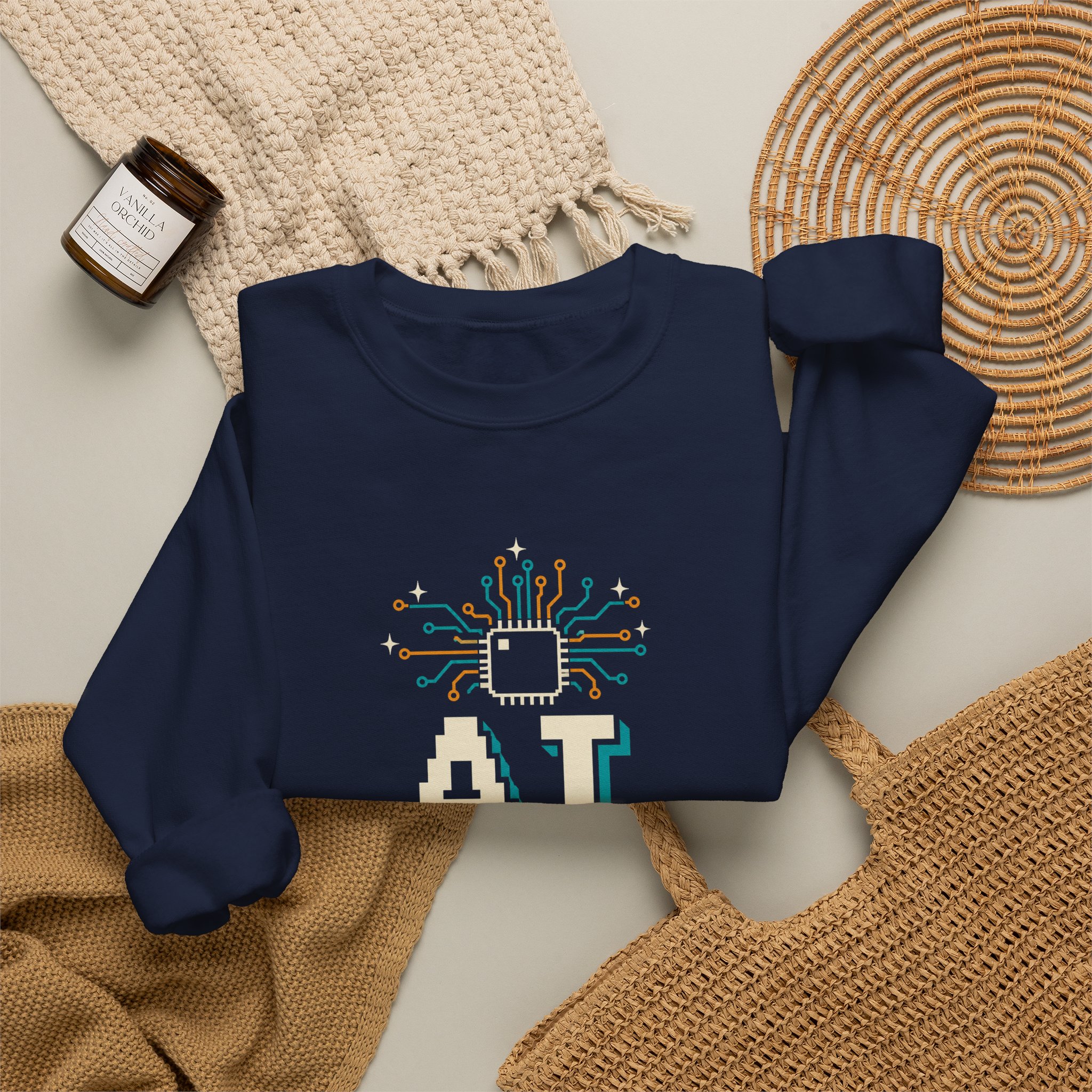 AI Magic Chip crewneck sweatshirt in Navy, folded 2