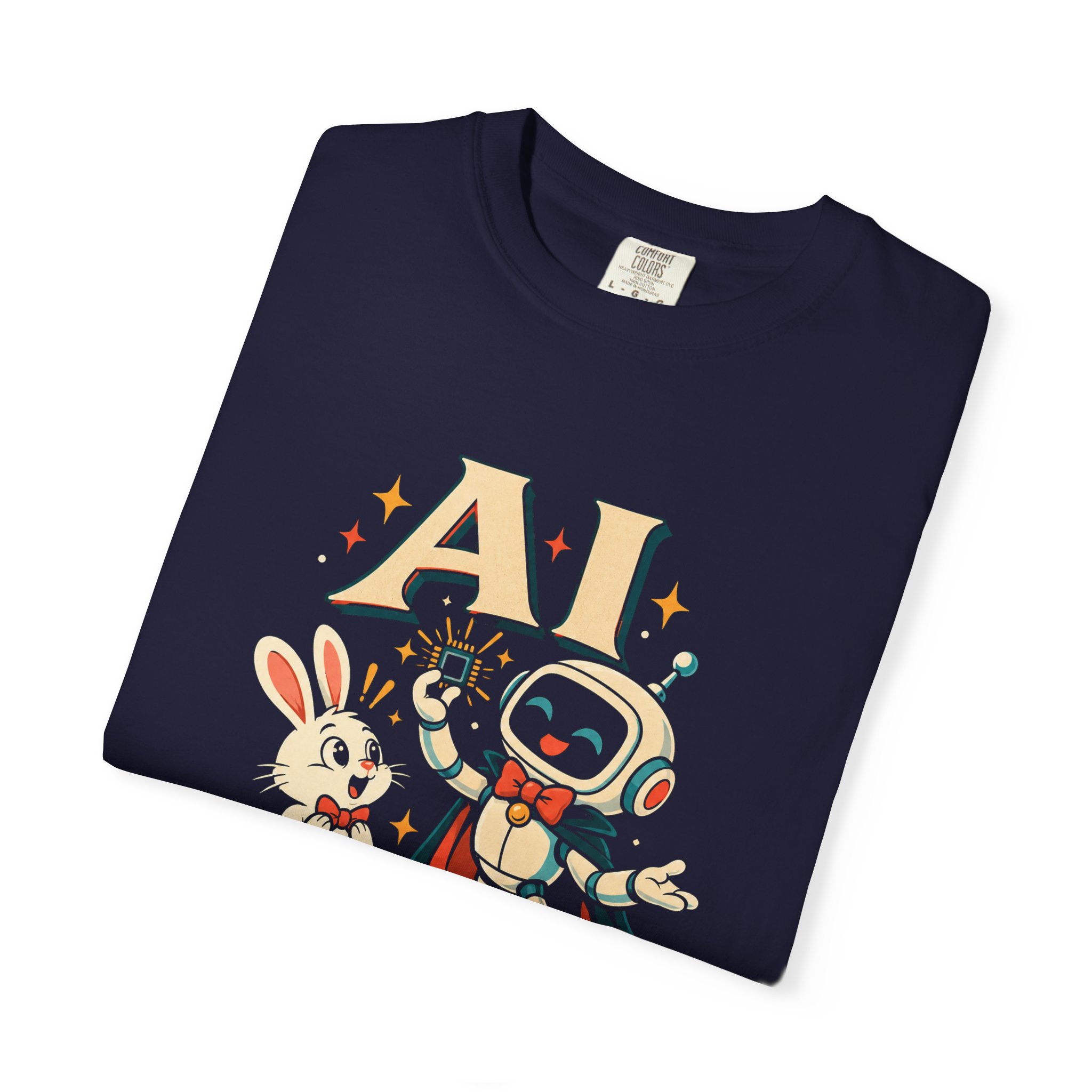 AI Magic Bunny T-shirt in True Navy, folded