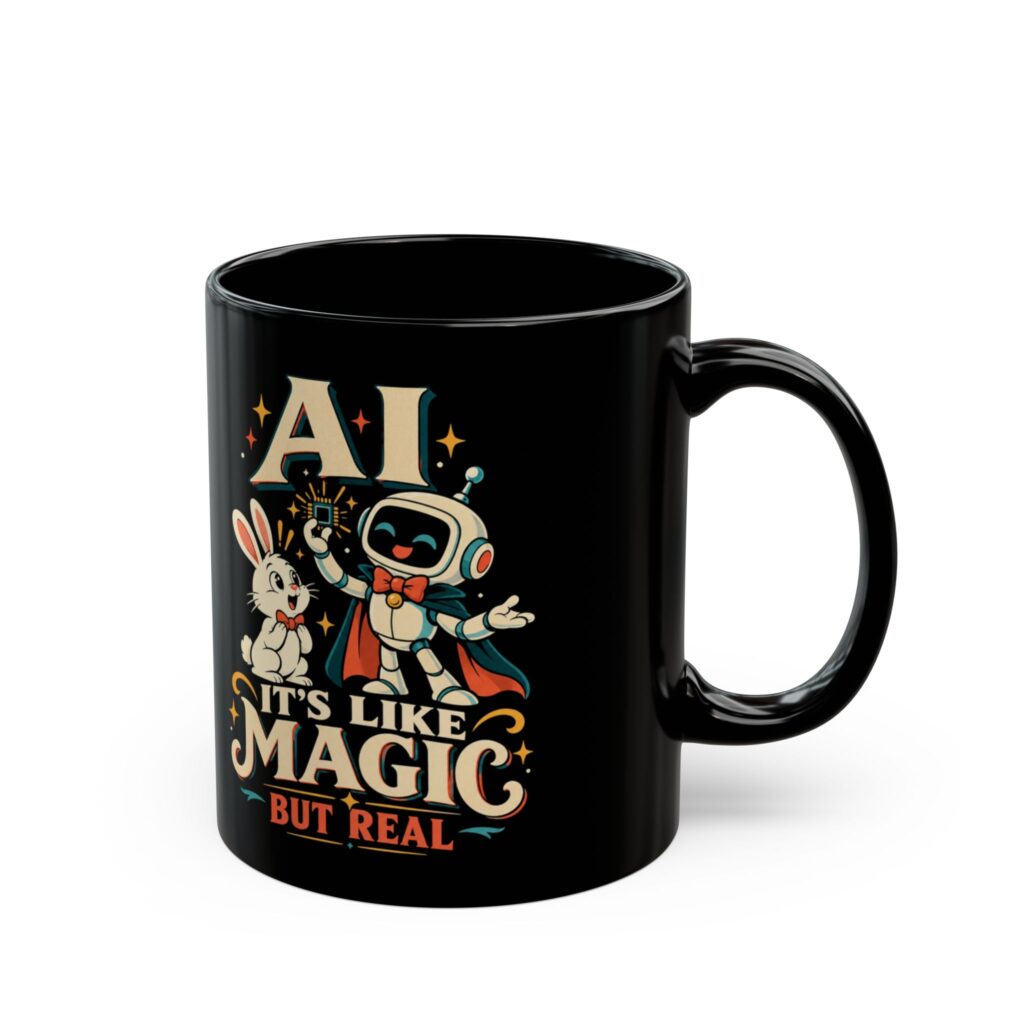 AI Magic Bunny black mug, 11 oz, right side
