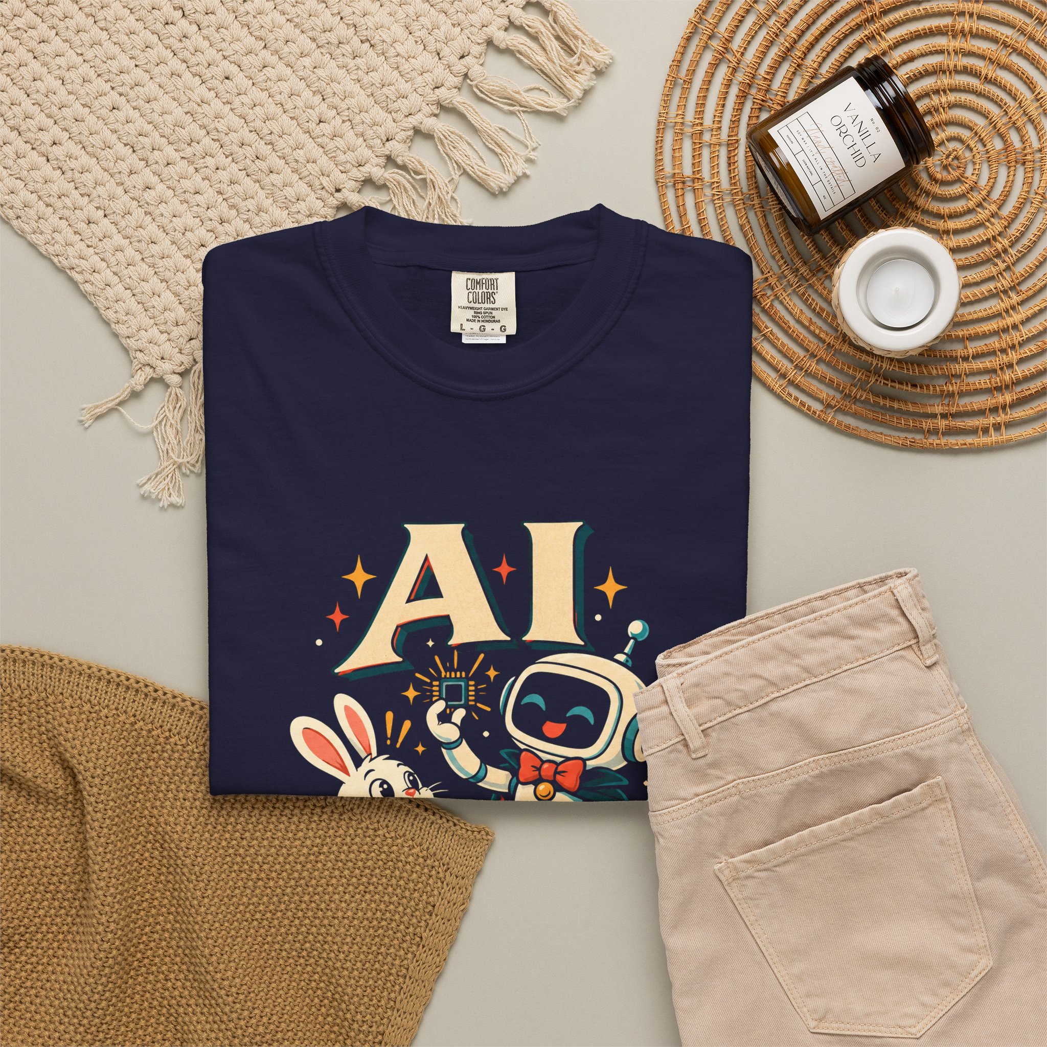 AI Magic Bunny T-shirt in True Navy, folded 2