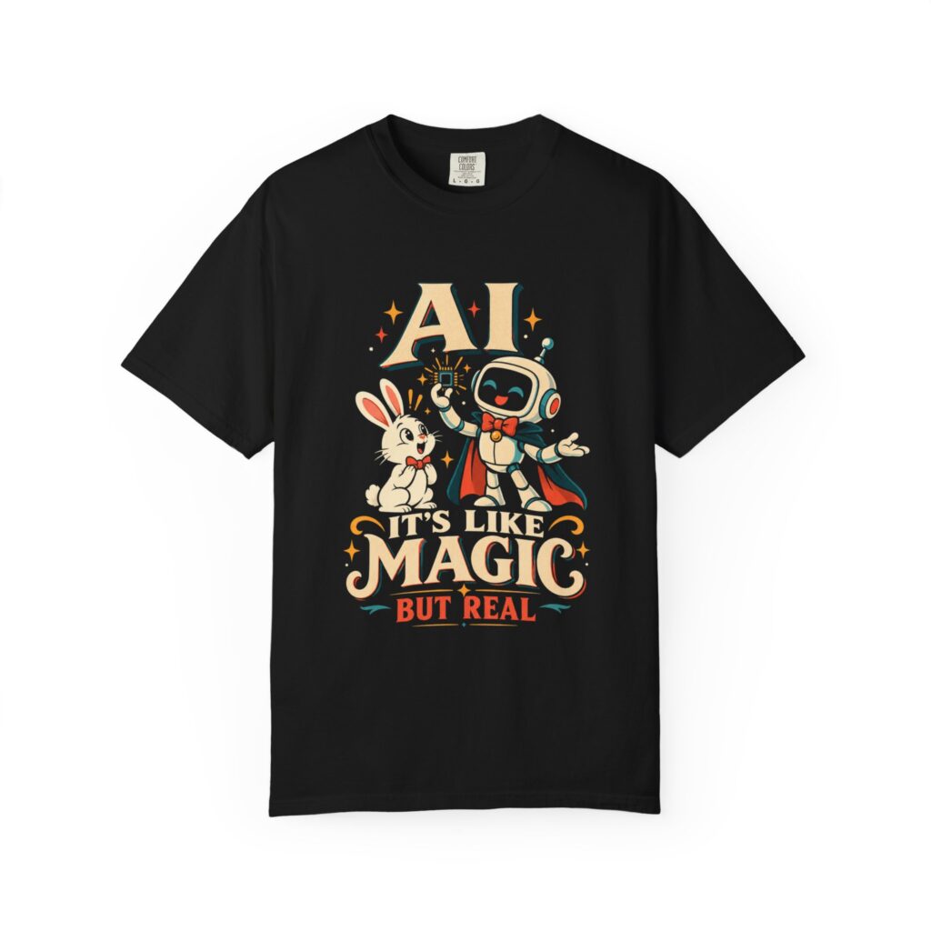 AI Magic Bunny T-shirt in Black, front view