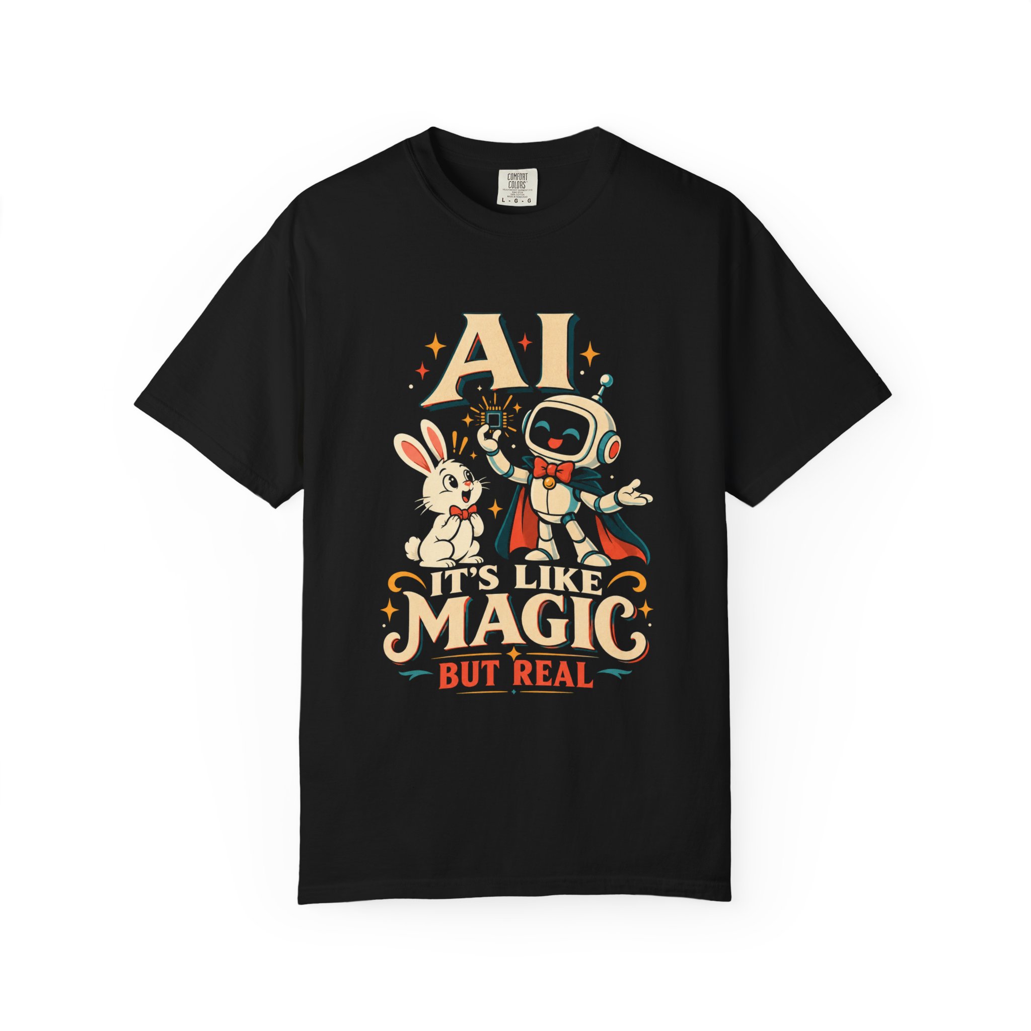 AI Magic Bunny T-shirt in Black, front view