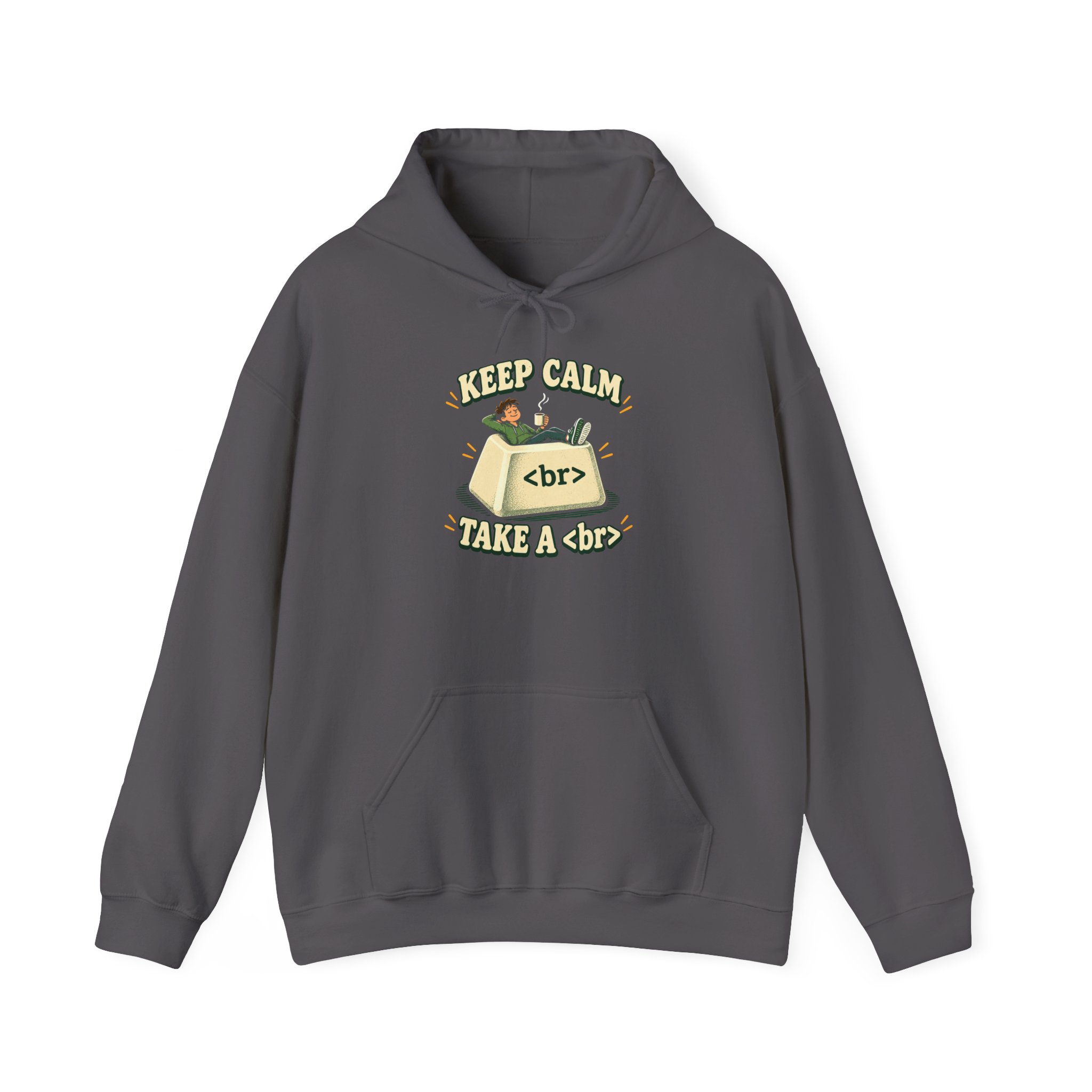 Keep Calm Keycap hoodie in Charcoal, front view