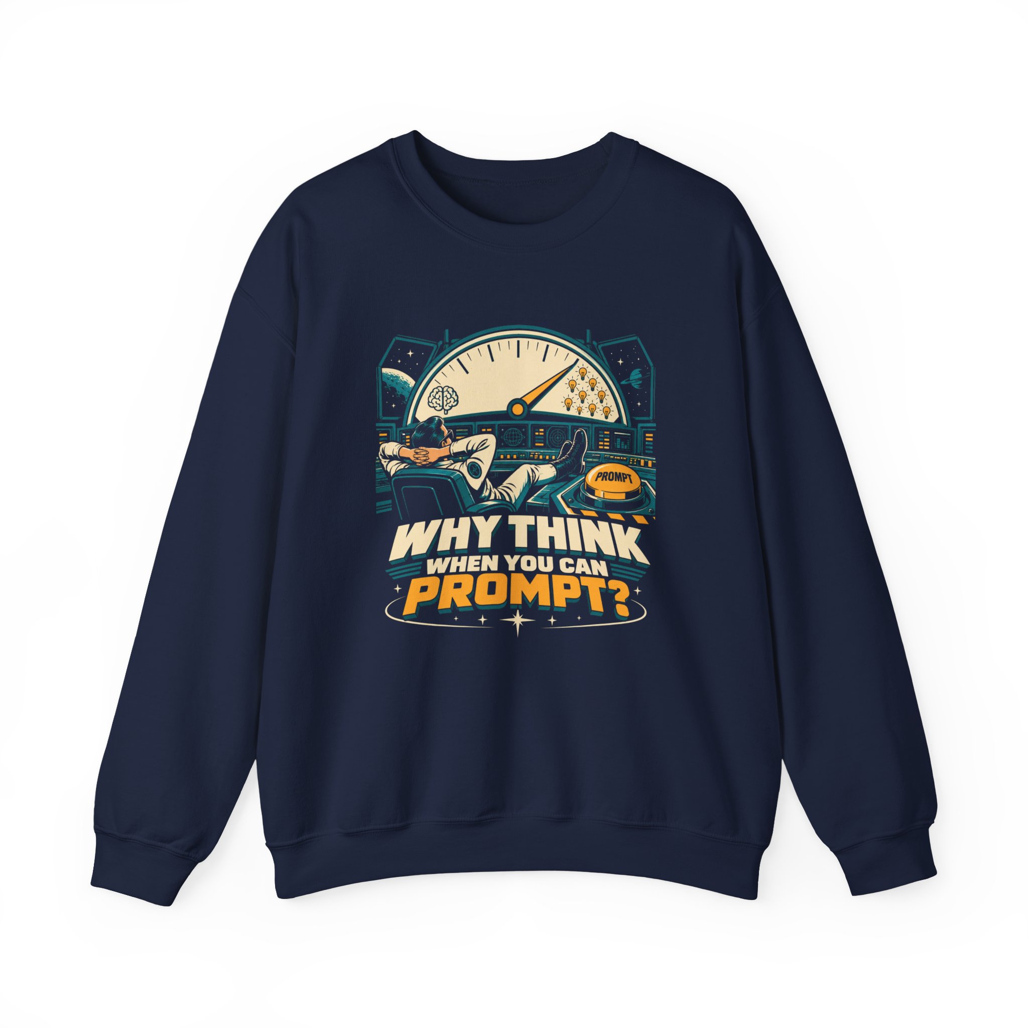Prompt Mission Control crewneck sweatshirt in Navy, front view
