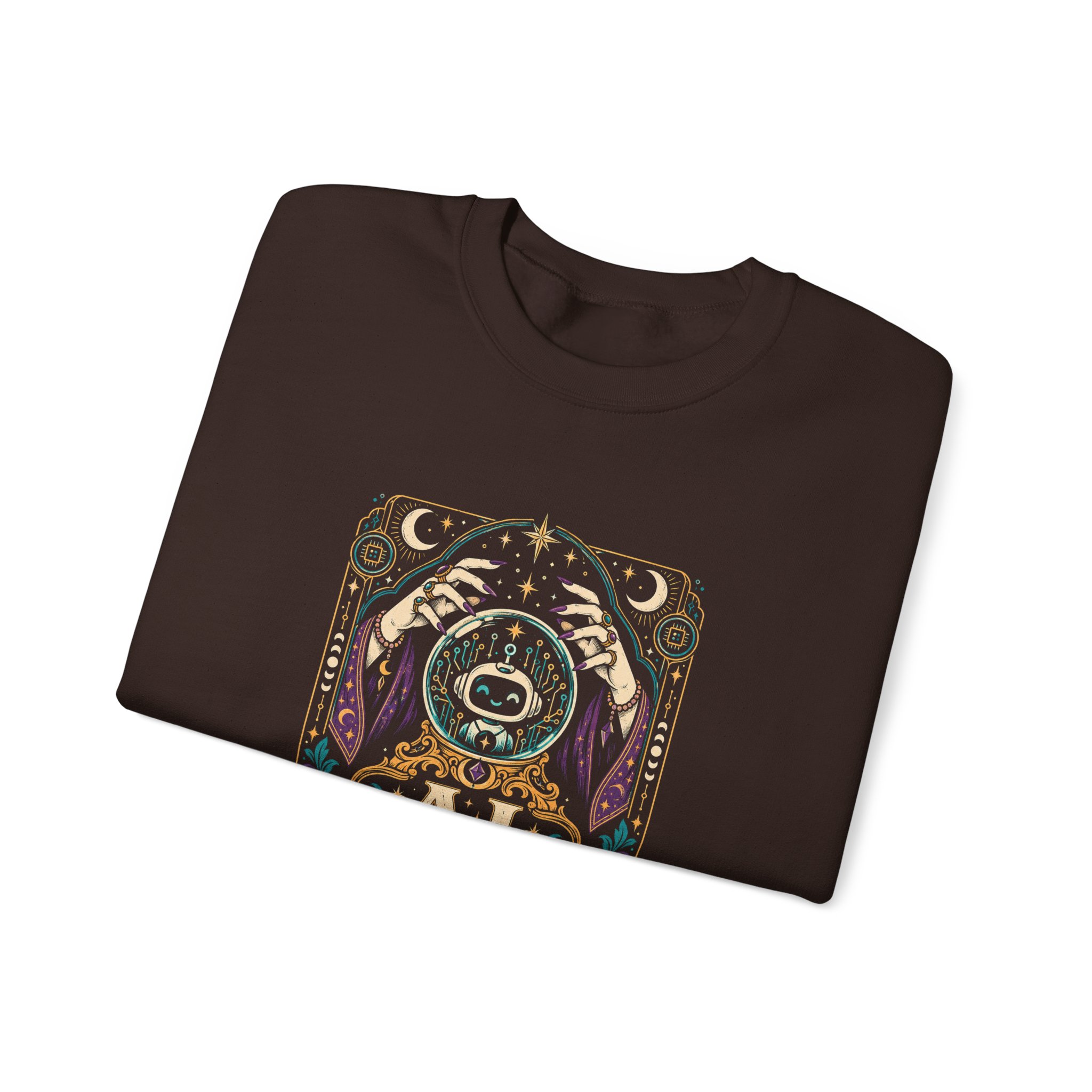 AI Magic Crystal Ball crewneck sweatshirt in Dark Chocolate, folded