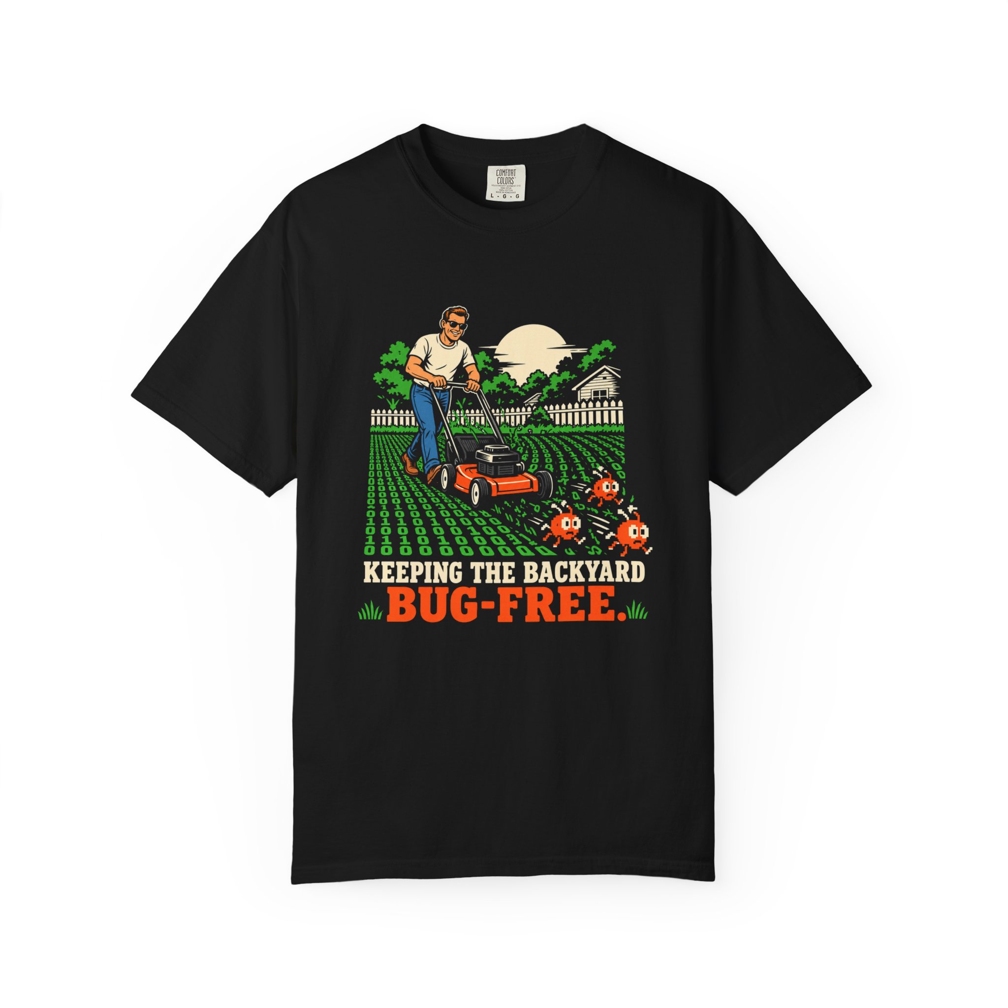 Bug-Free Backyard T-shirt in Black, front view