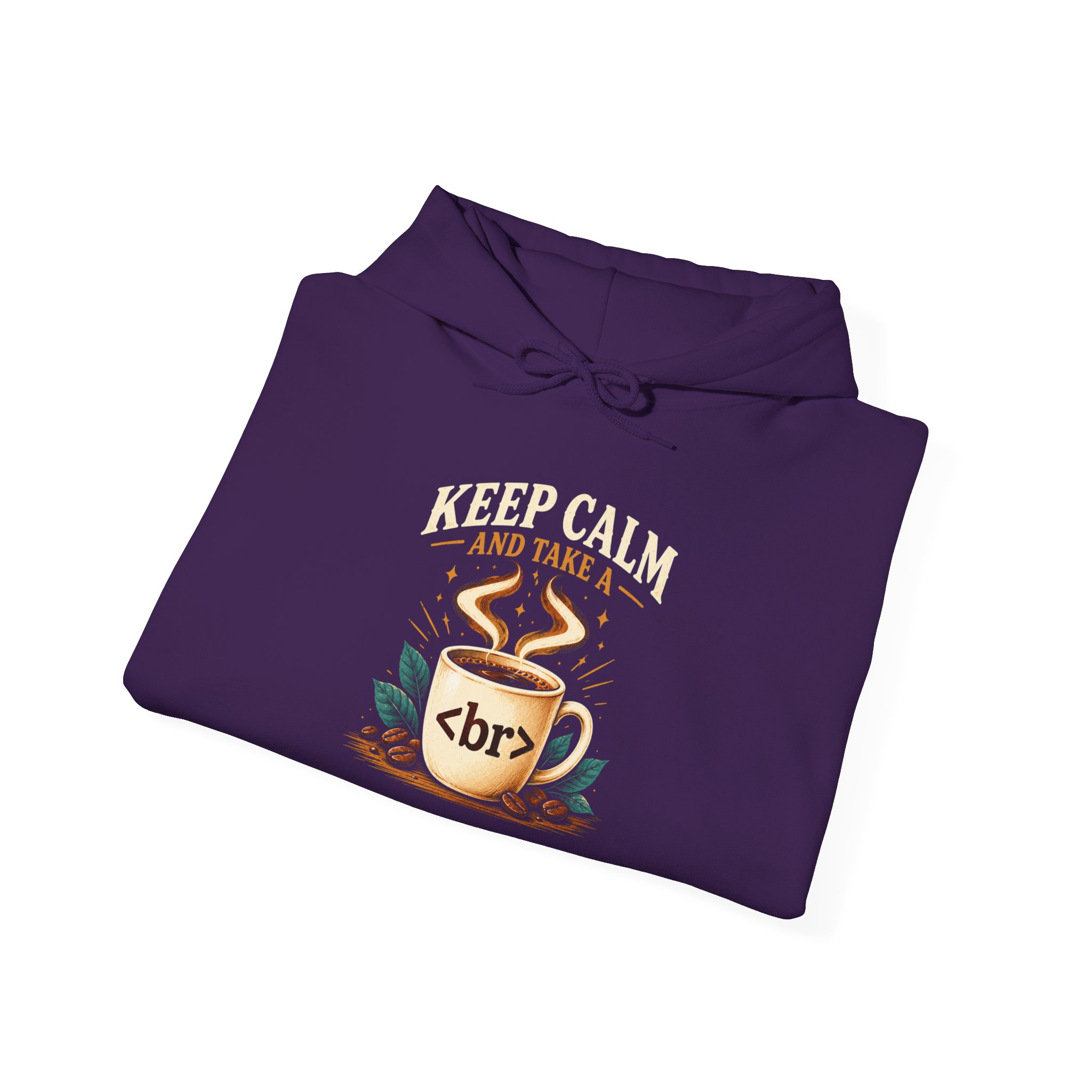 Keep Calm Coffee Break hoodie in Purple, folded