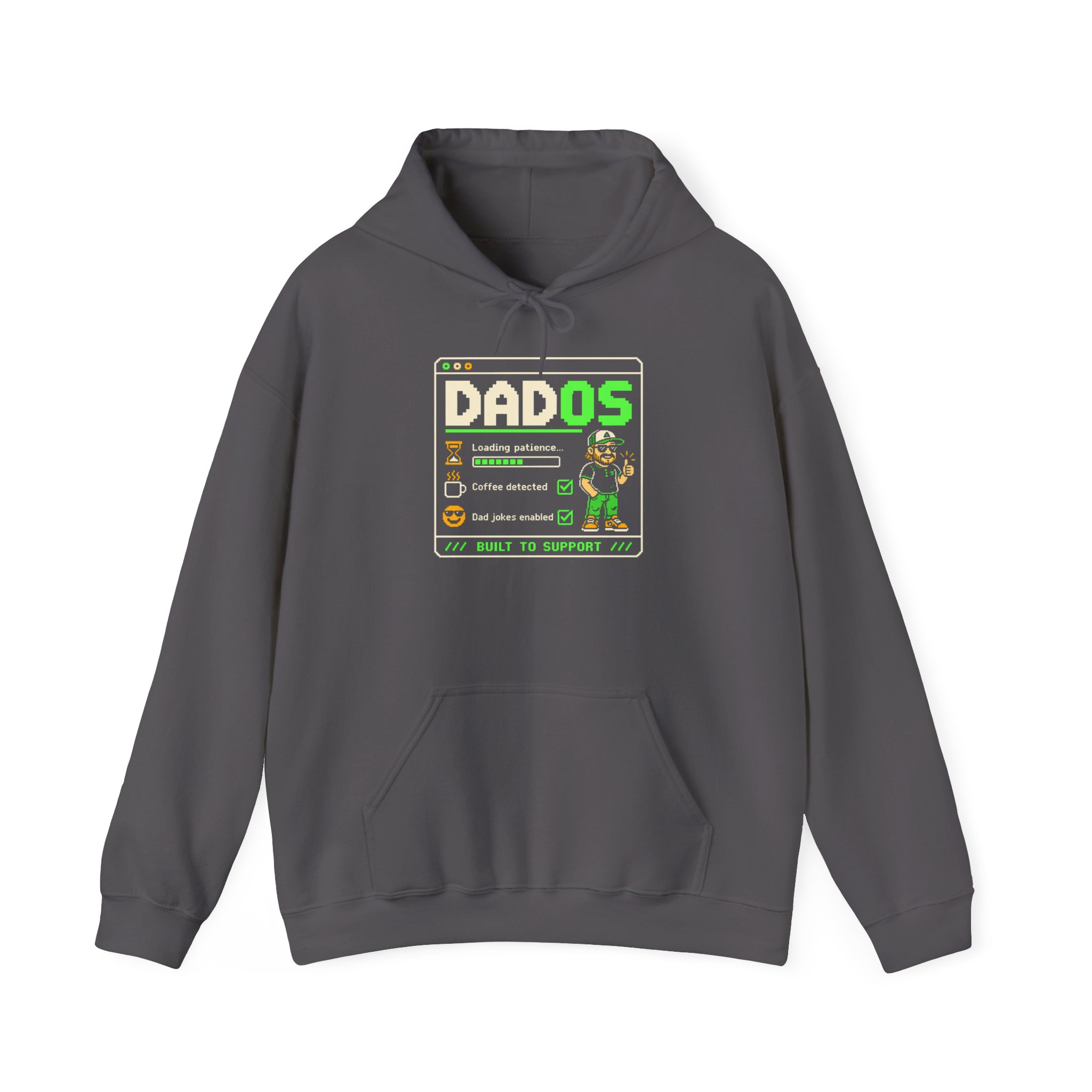 DadOS hoodie in Charcoal, front view