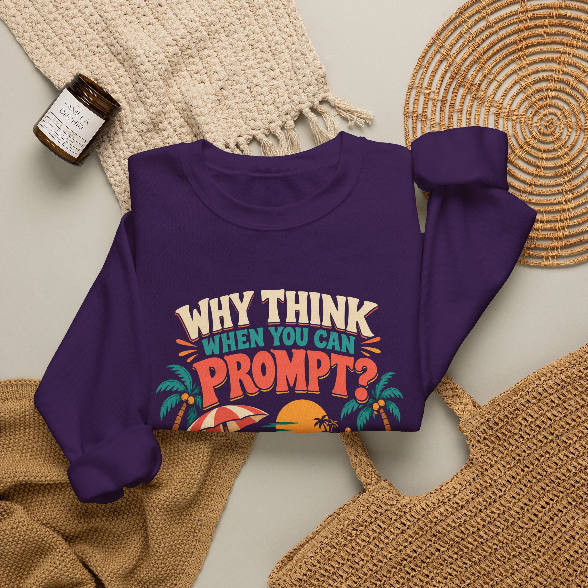 Prompt Beach Brain crewneck sweatshirt in Purple, folded 2