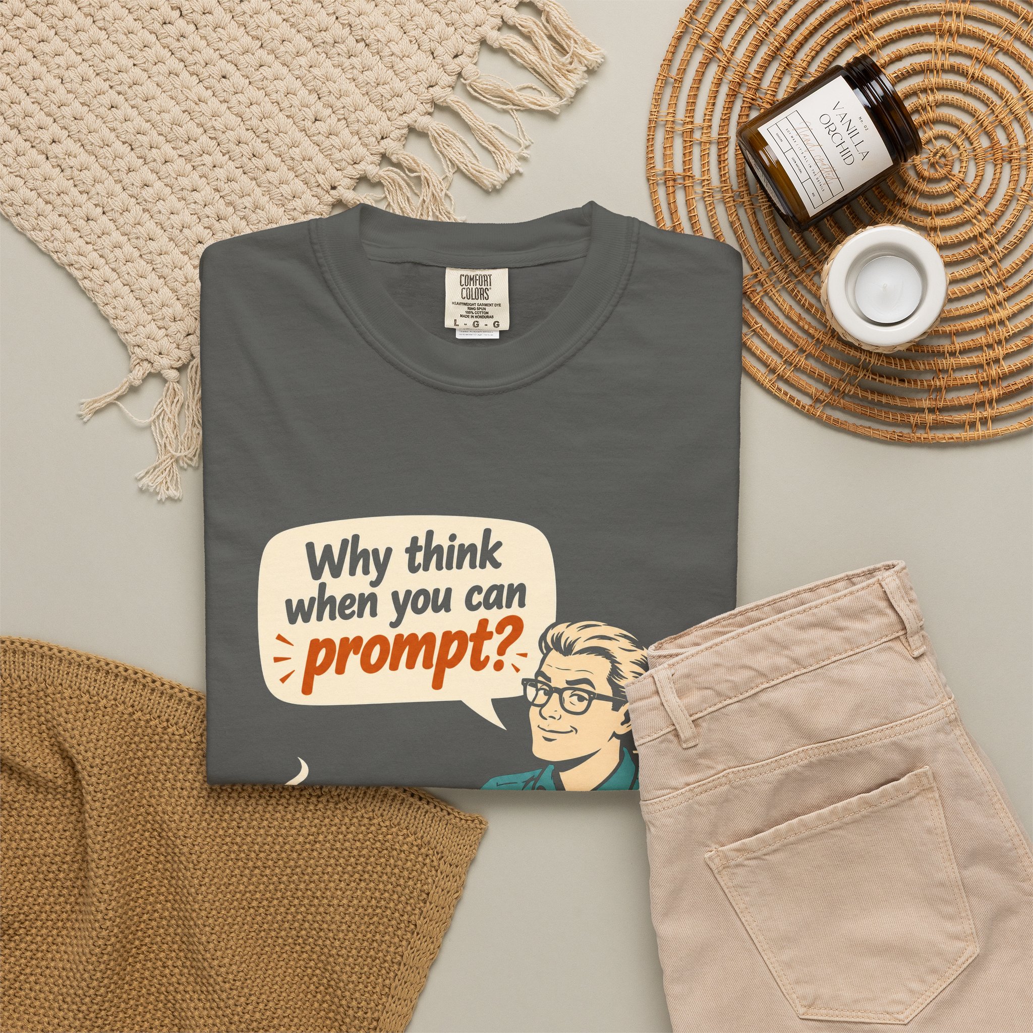 Why Think When You Can Prompt T-shirt in Pepper, folded 2