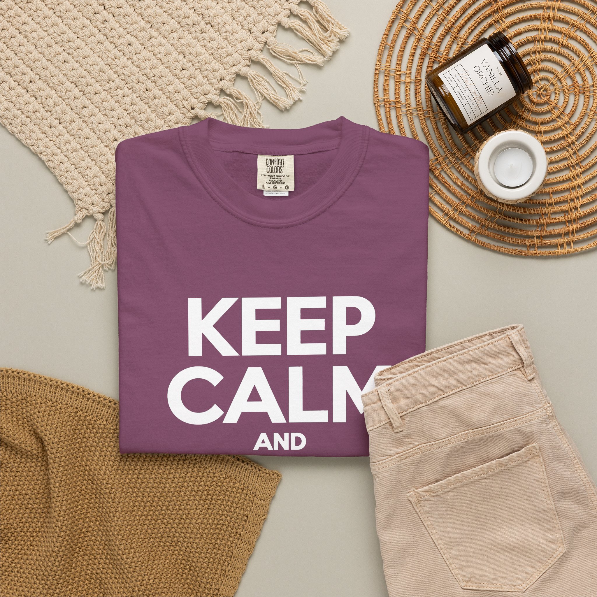 Keep Calm and Take a Break T-shirt in Berry, folded 2