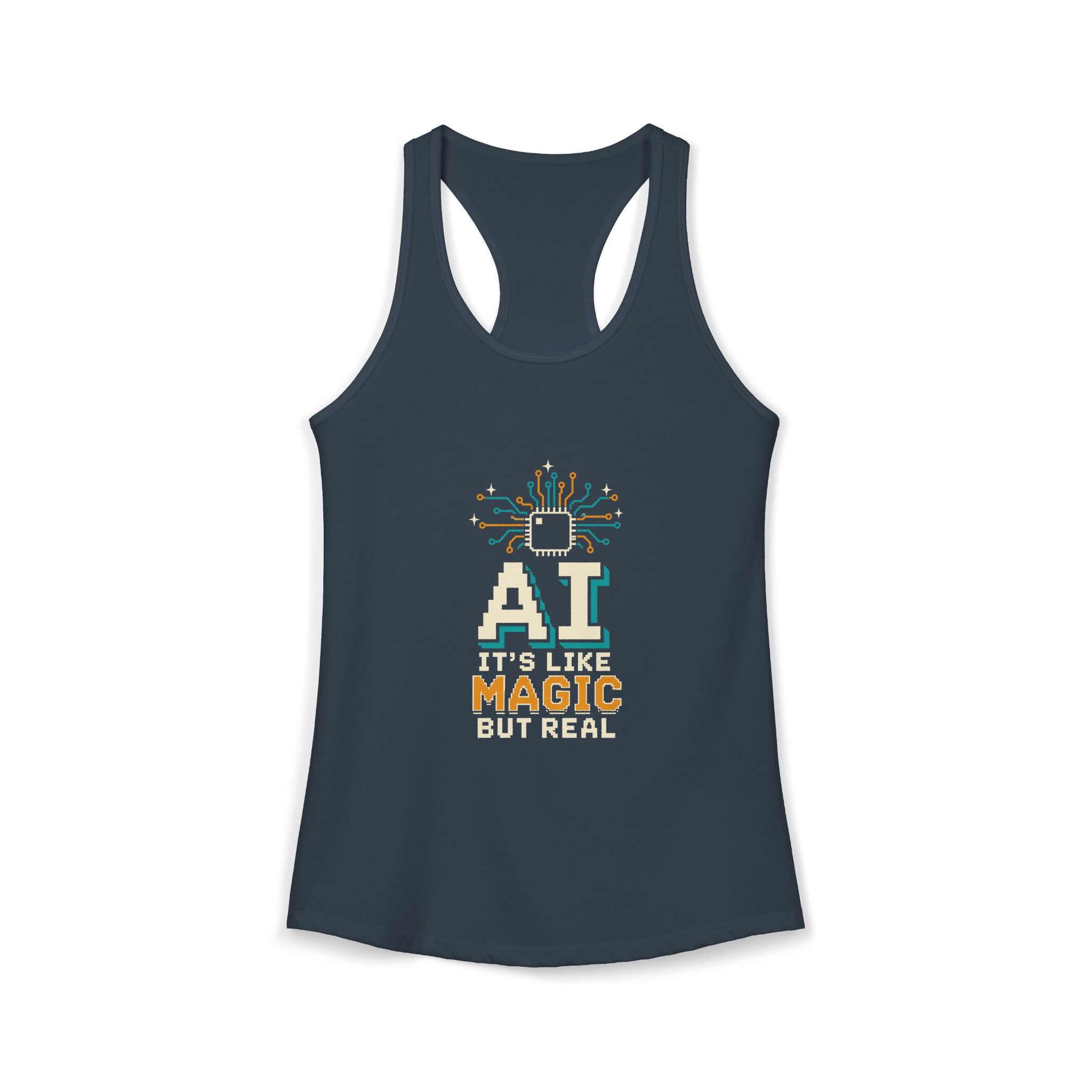 AI Magic Chip women's racerback tank in Solid Indigo, front 2