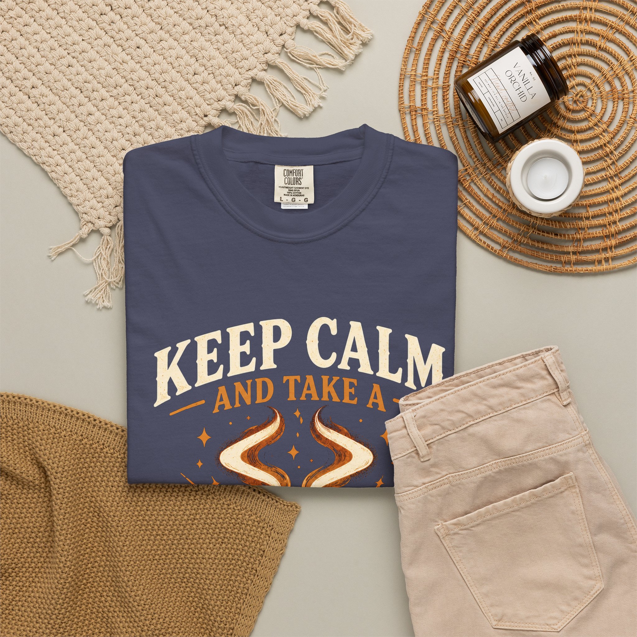Keep Calm Coffee Break T-shirt in Denim, folded 2