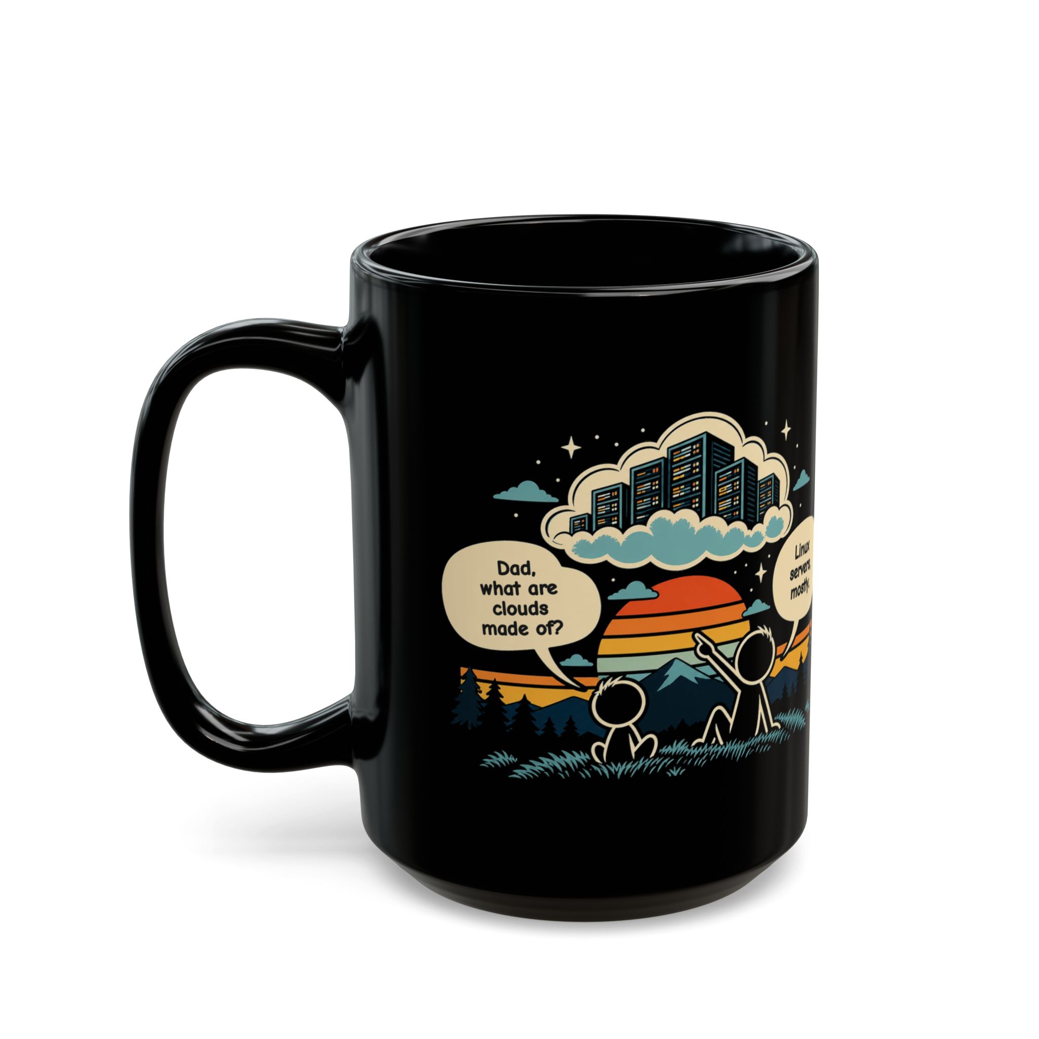 Linux Clouds black mug, 15 oz, left side