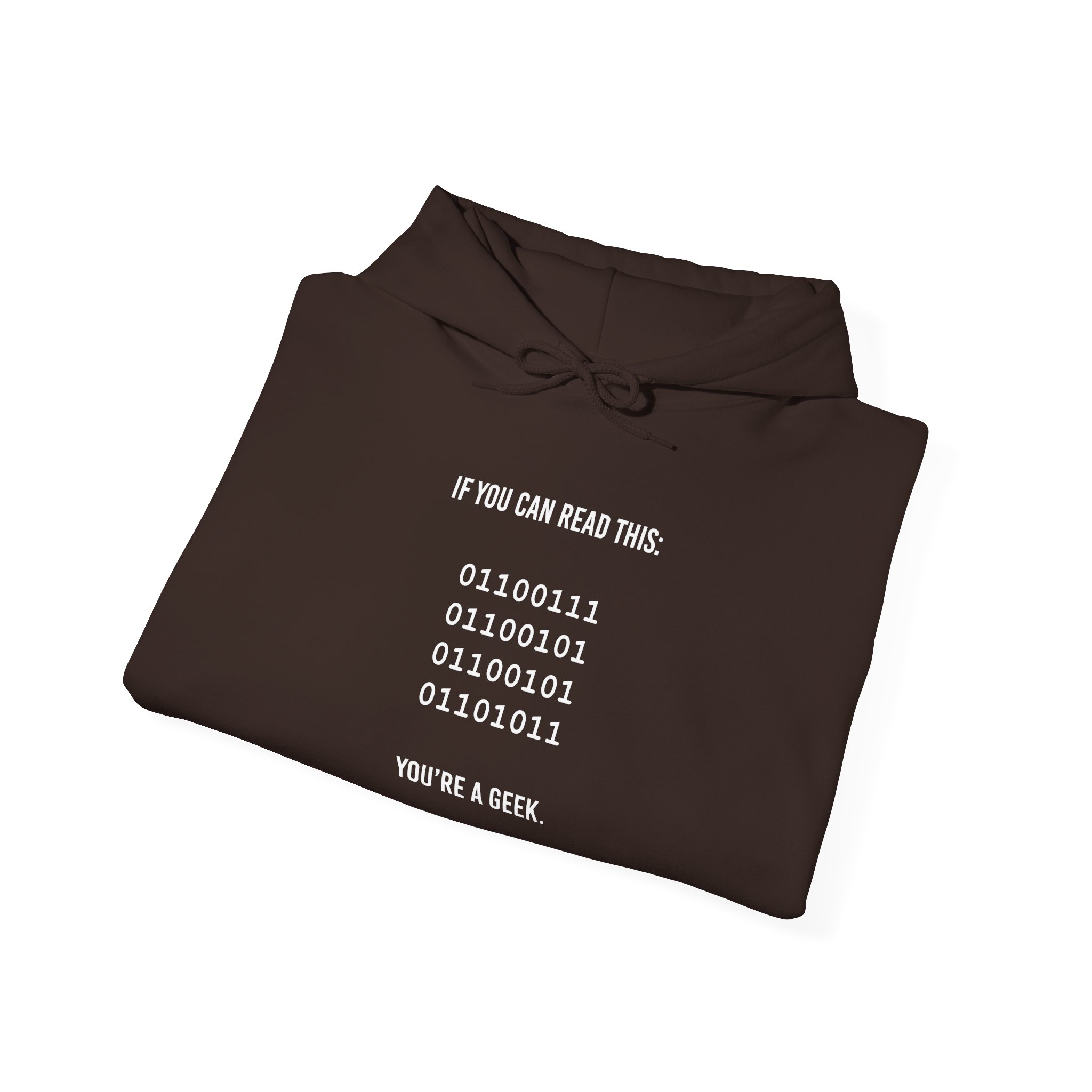 Geek Binary Code hoodie in Dark Chocolate, folded
