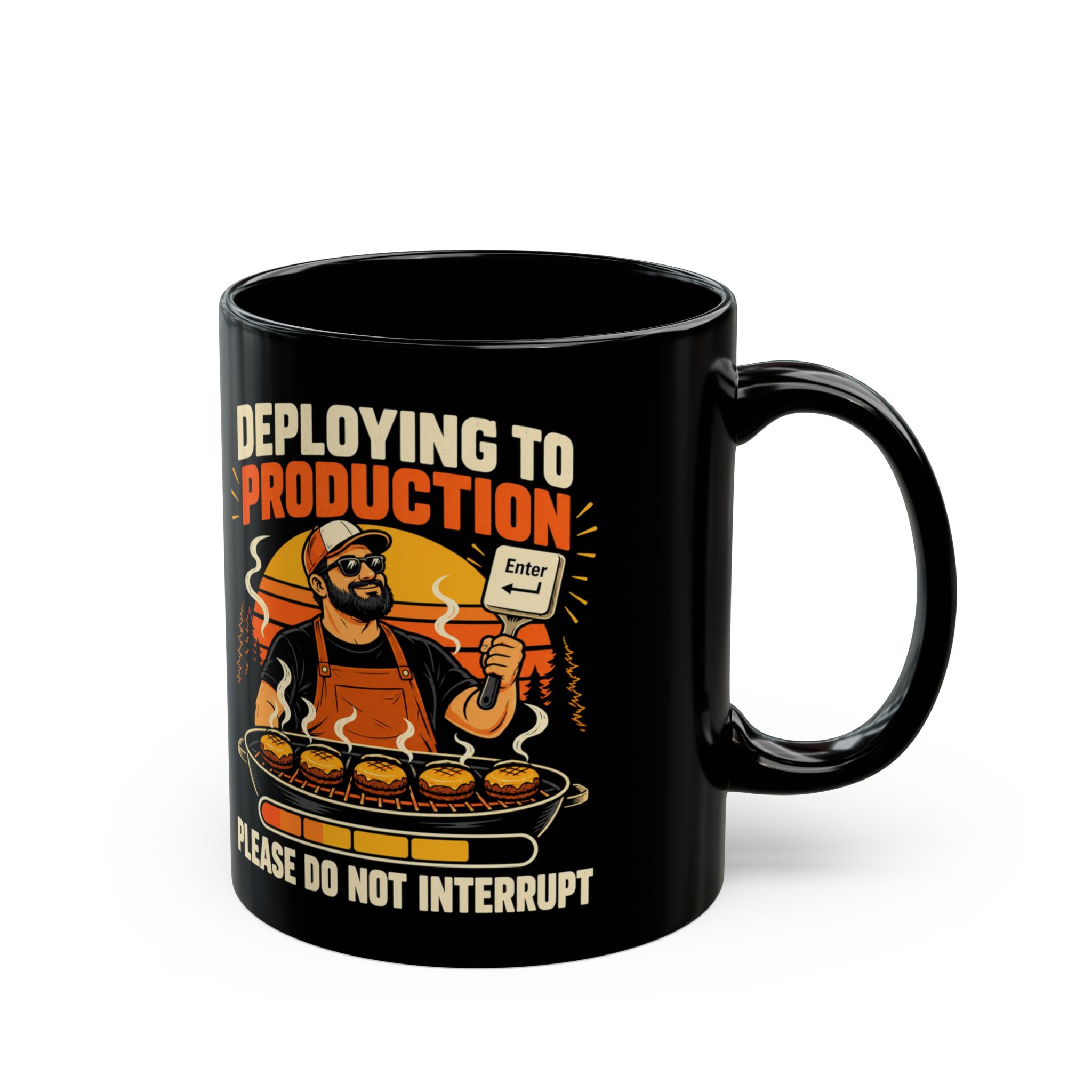 Deploying to Production black mug, 11 oz, right side