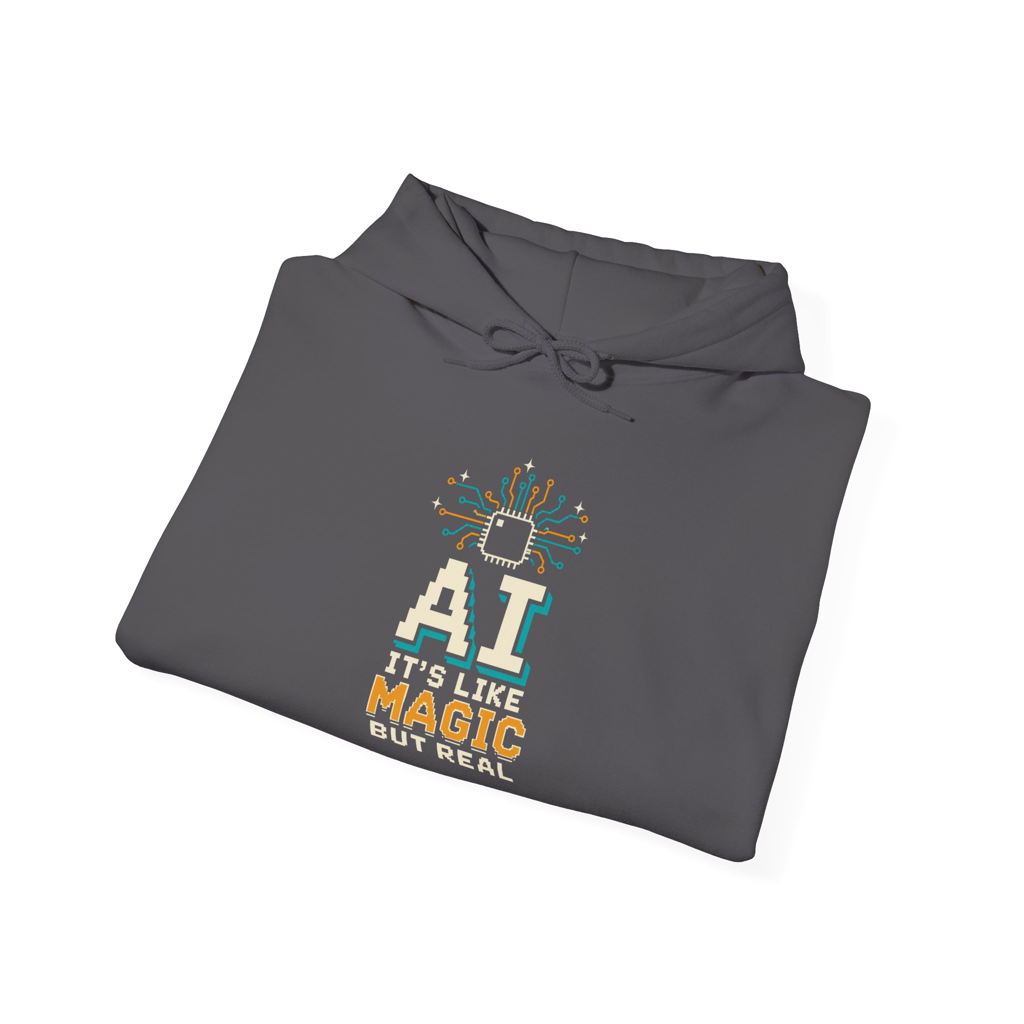 AI Magic Chip hoodie in Charcoal, folded