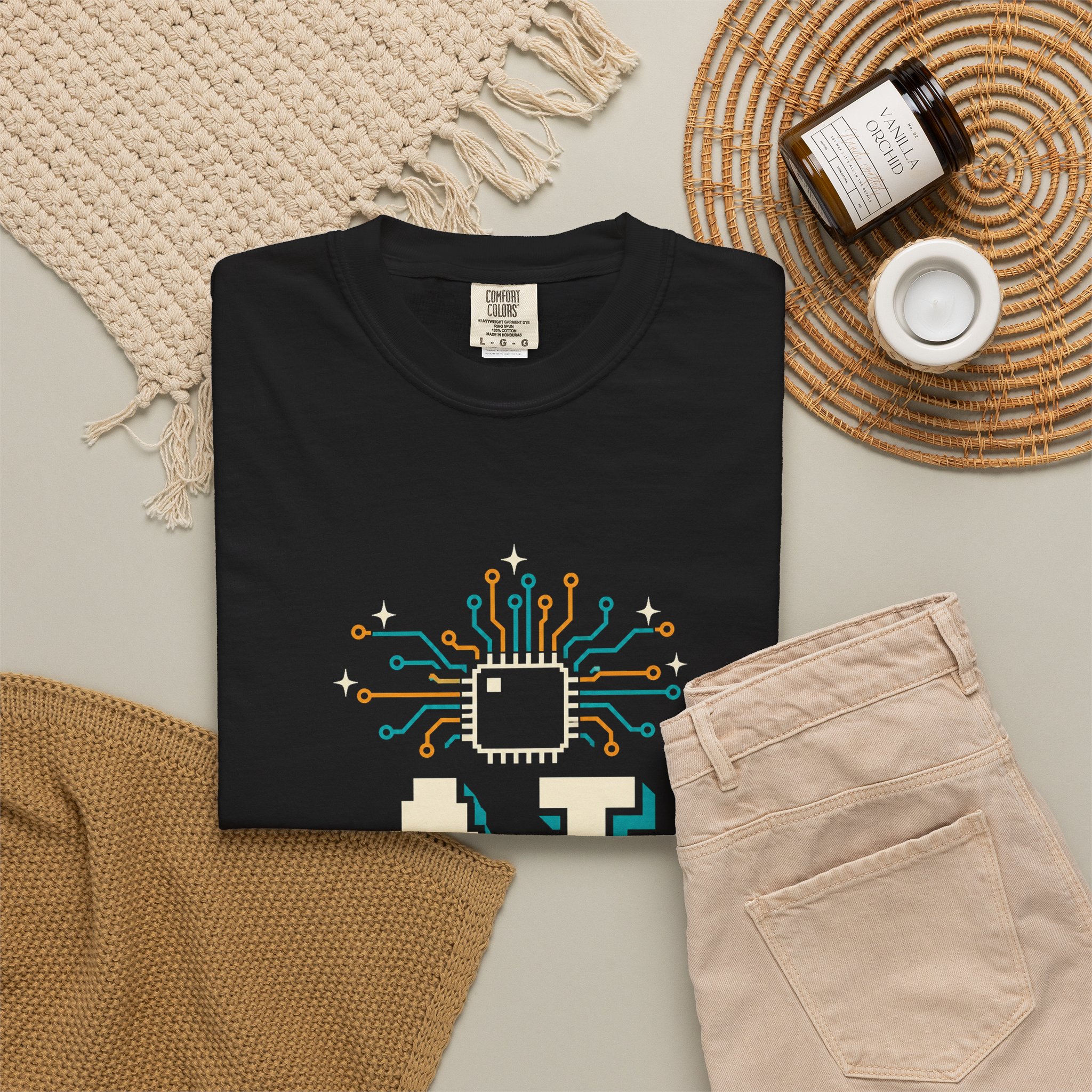 AI Magic Chip T-shirt in Black, folded 2