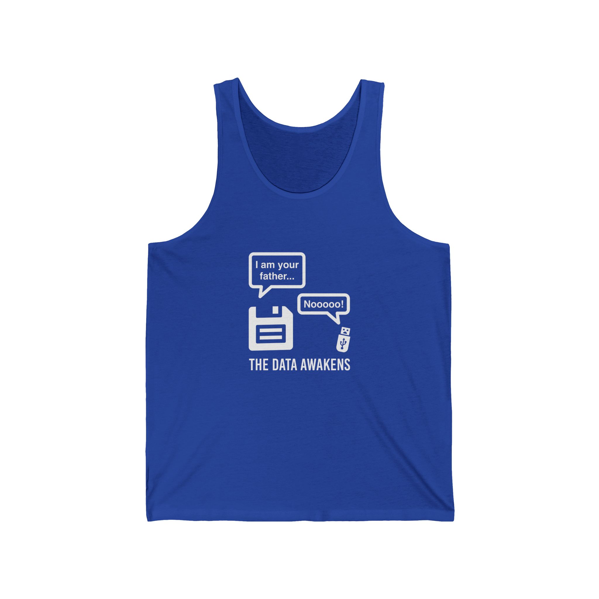 The Data Awakens unisex tank in True Royal, front view