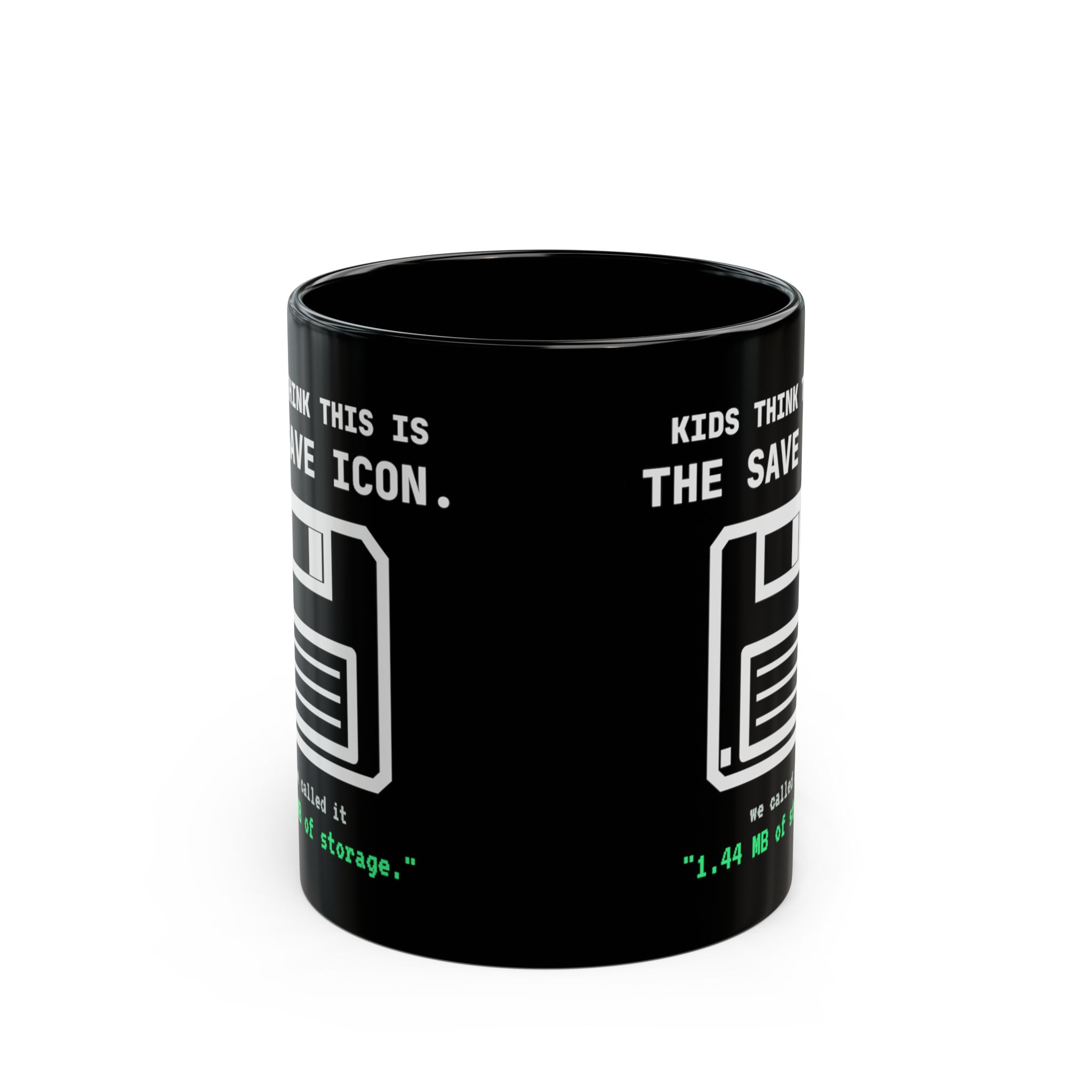 The Original Save Icon black mug, 11 oz, front view