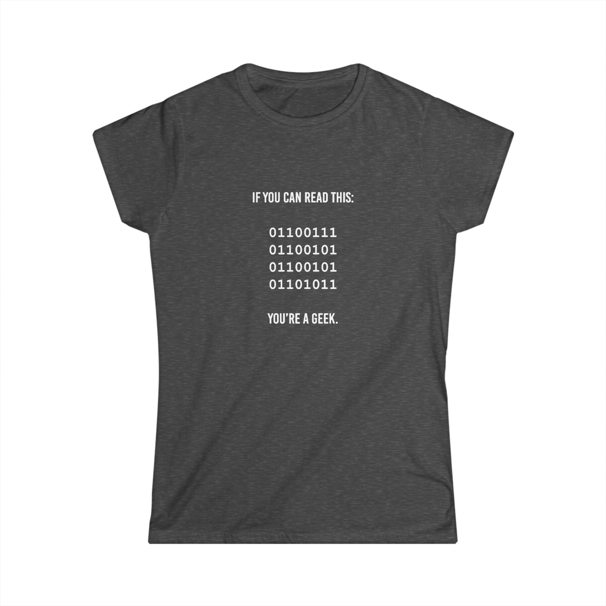 Geek Binary Code women's T-shirt in Dark Heather, front view