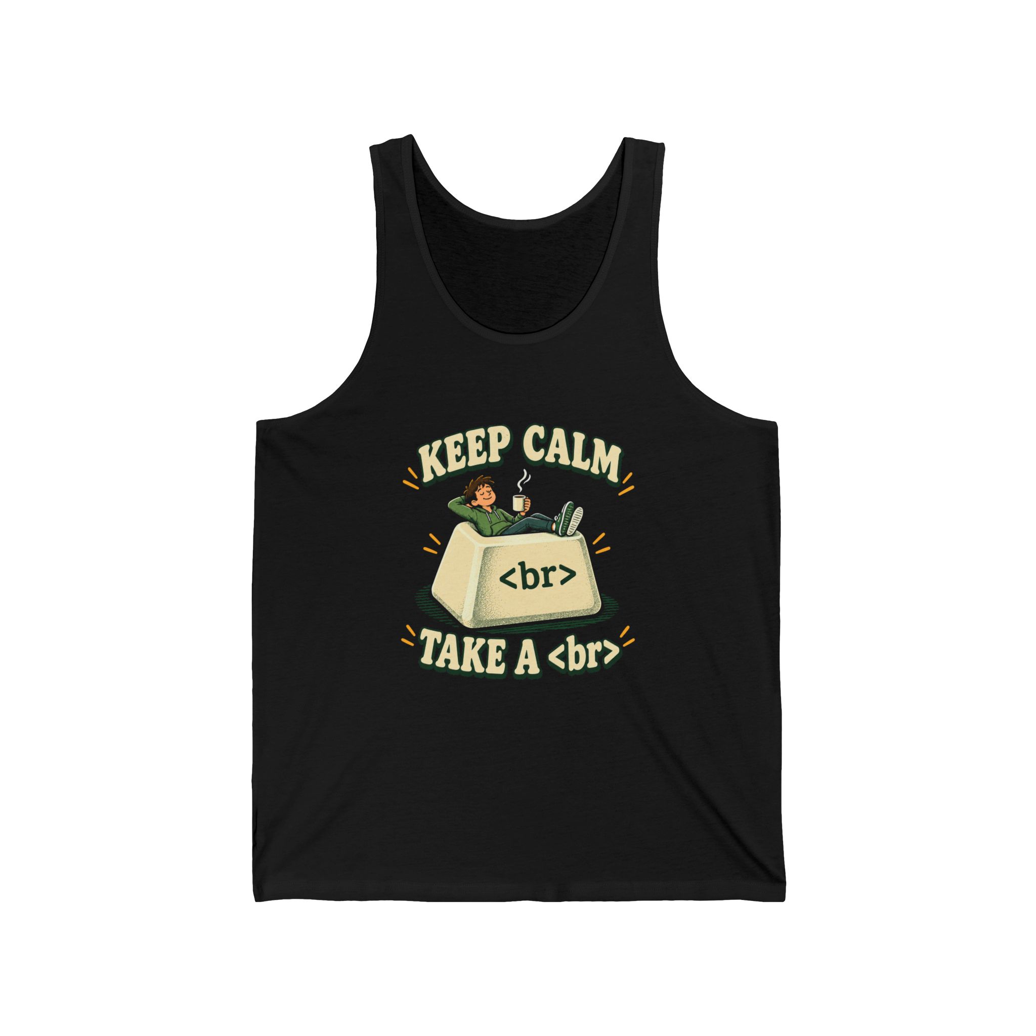 Keep Calm Keycap unisex tank in Black, front view