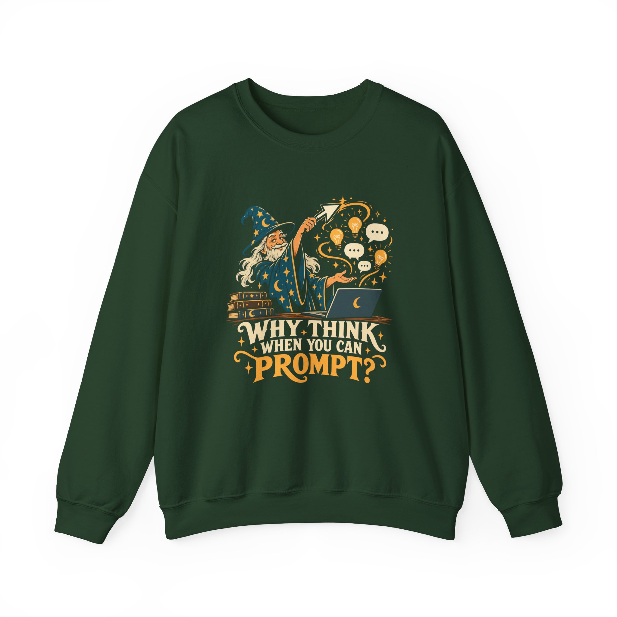 Prompt Wizard crewneck sweatshirt in Forest Green, front view