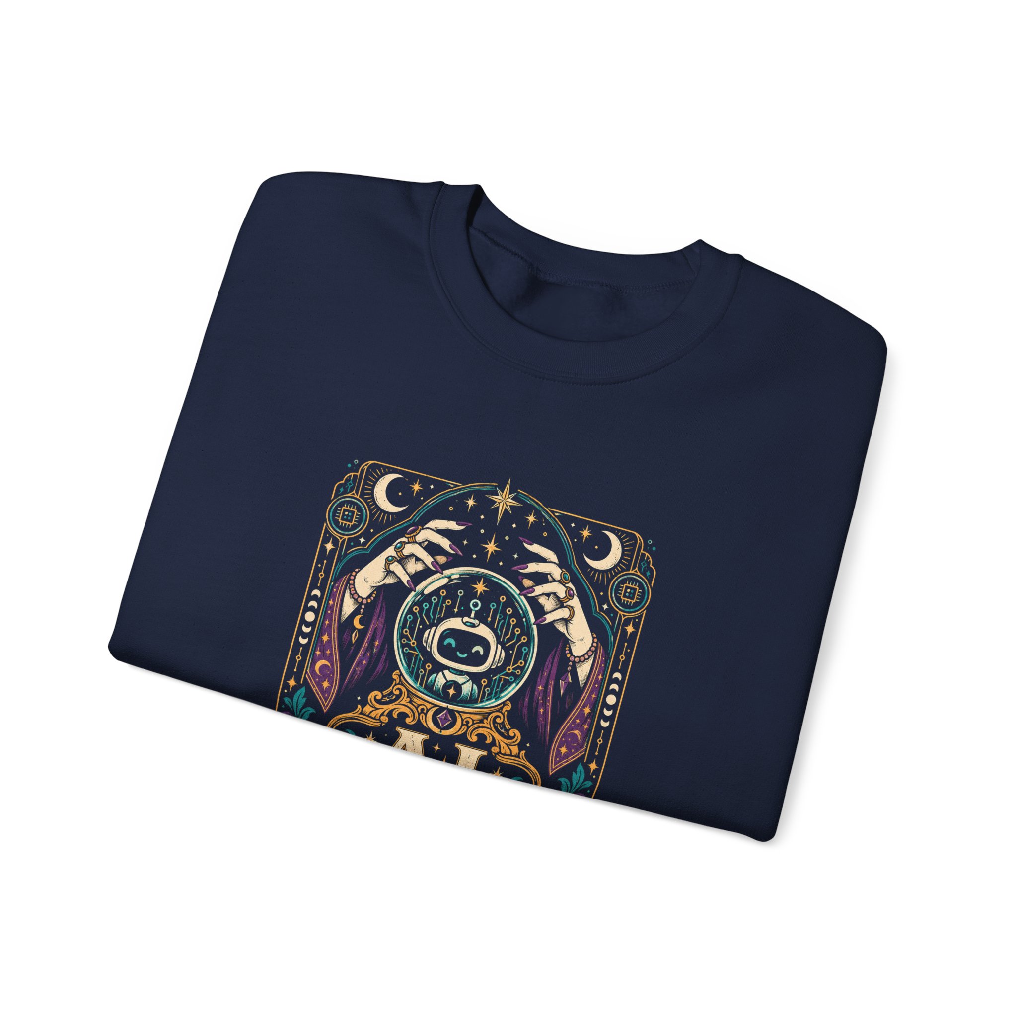 AI Magic Crystal Ball crewneck sweatshirt in Navy, folded