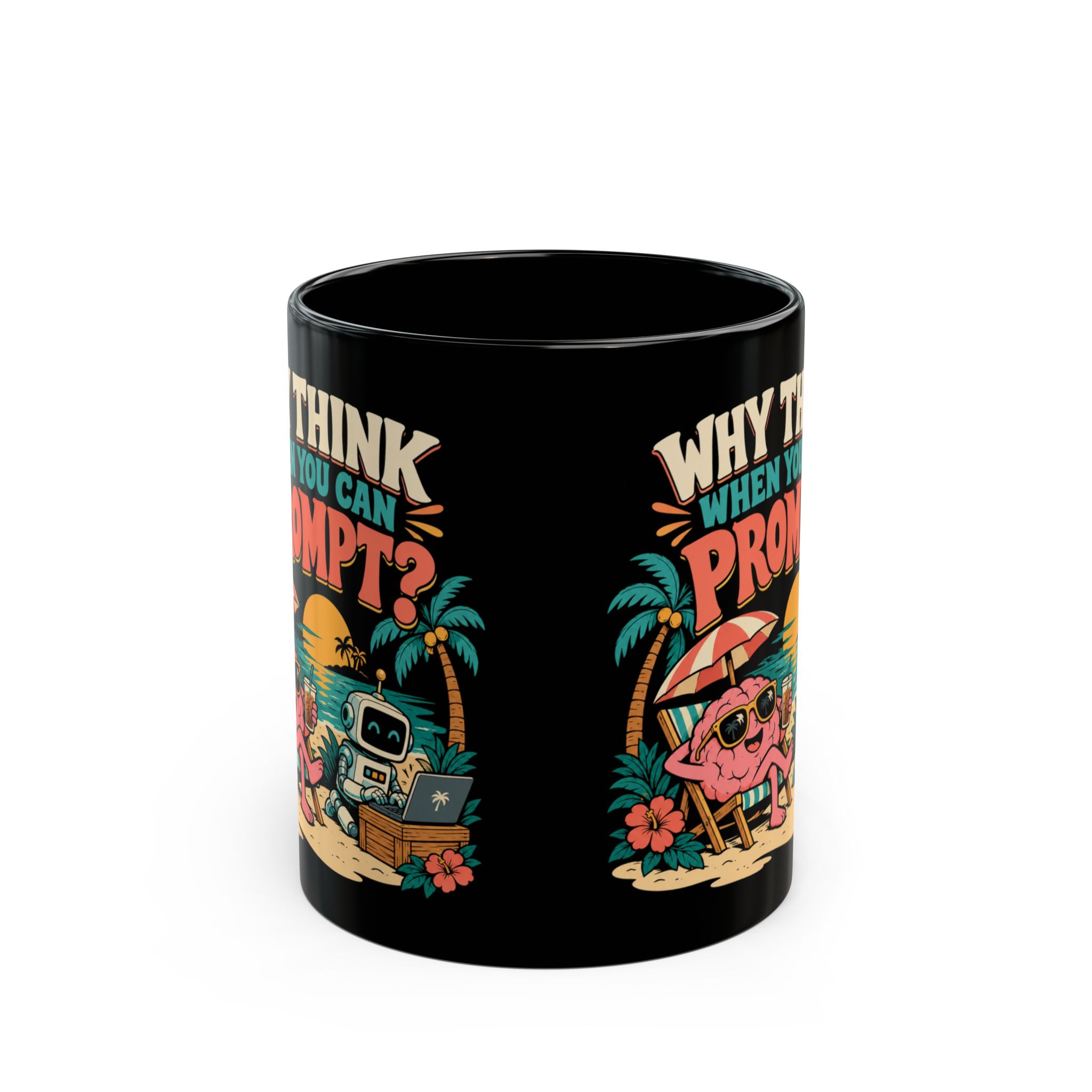 Prompt Beach Brain black mug, 11 oz, front view