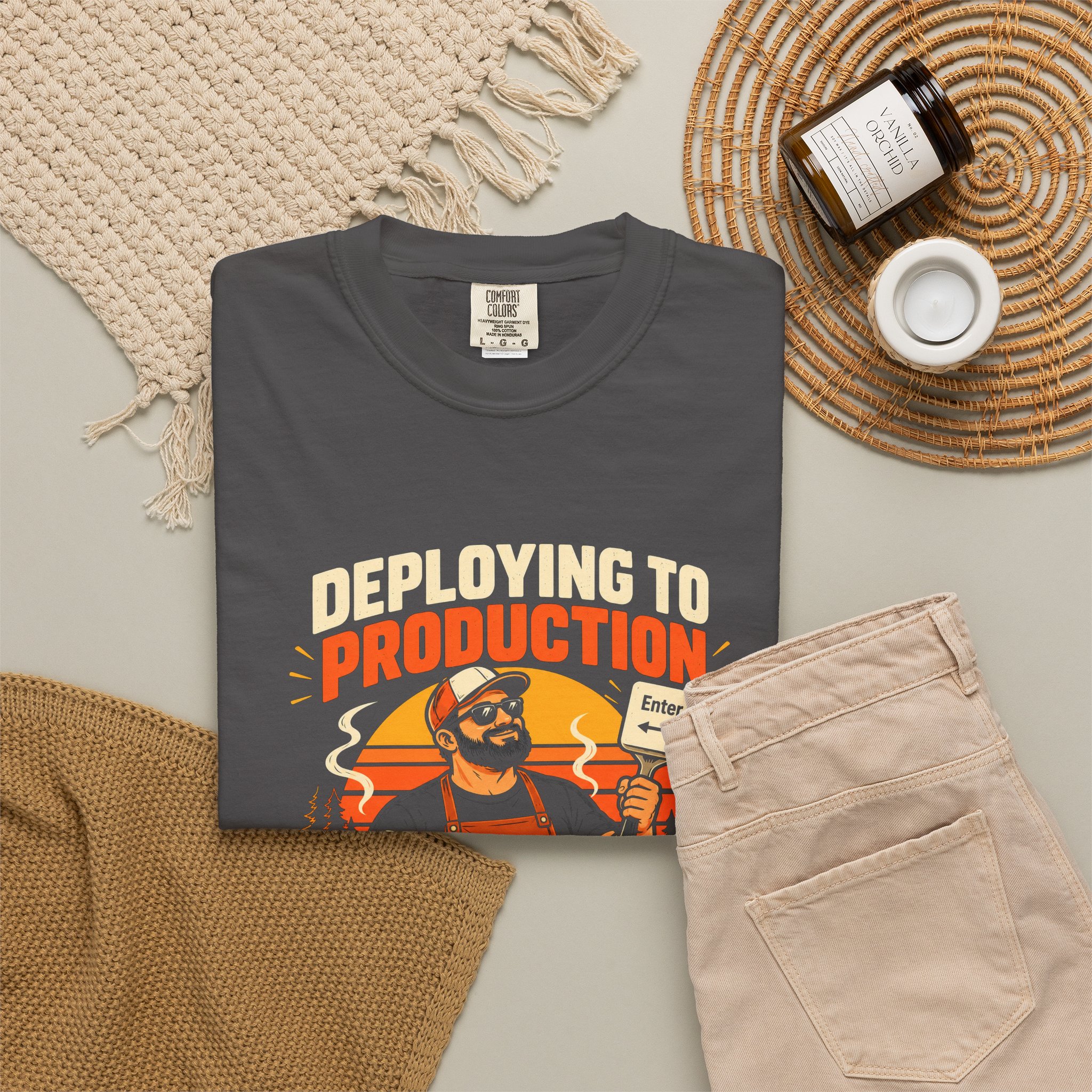 Deploying to Production T-shirt in Graphite, folded 2