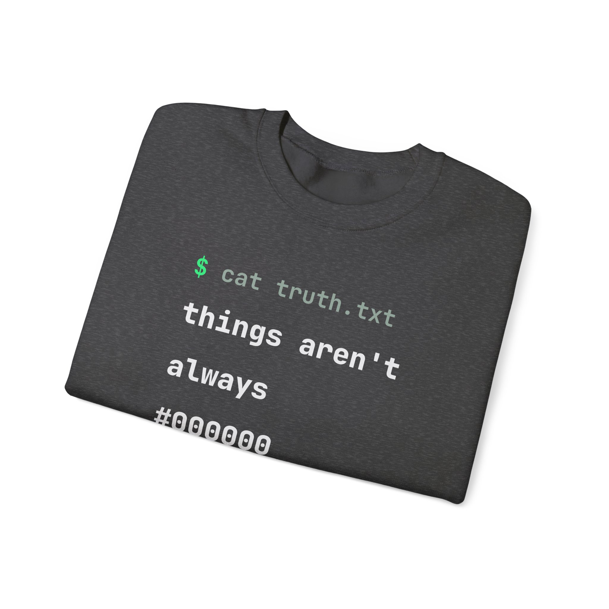 cat truth.txt crewneck sweatshirt in Dark Heather, folded