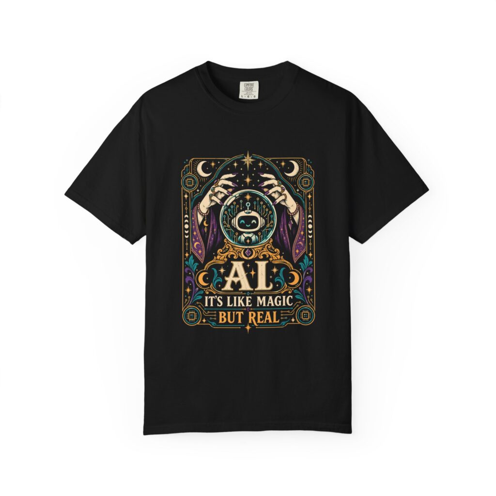 AI Magic Crystal Ball T-shirt in Black, front view