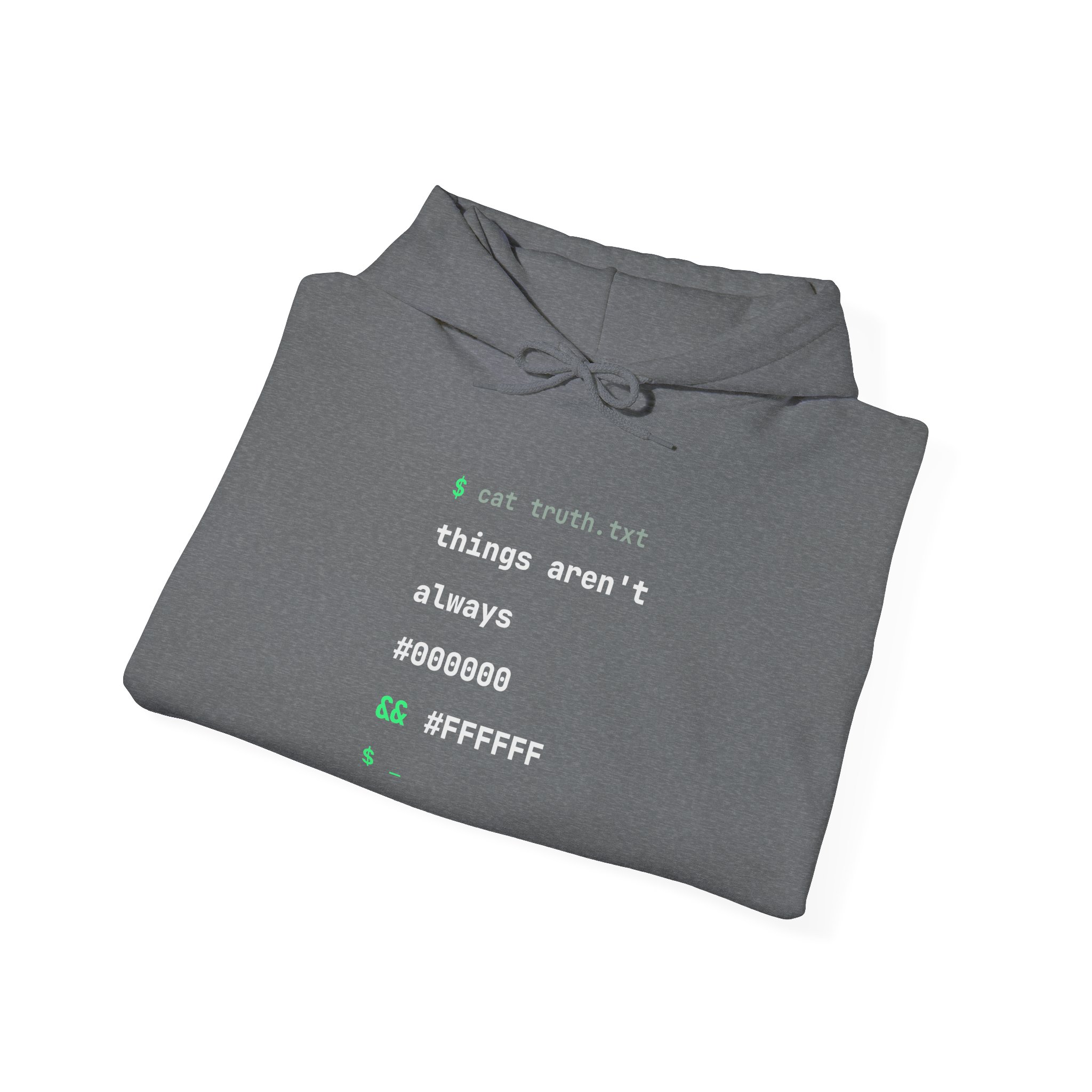 cat truth.txt hoodie in Graphite Heather, folded