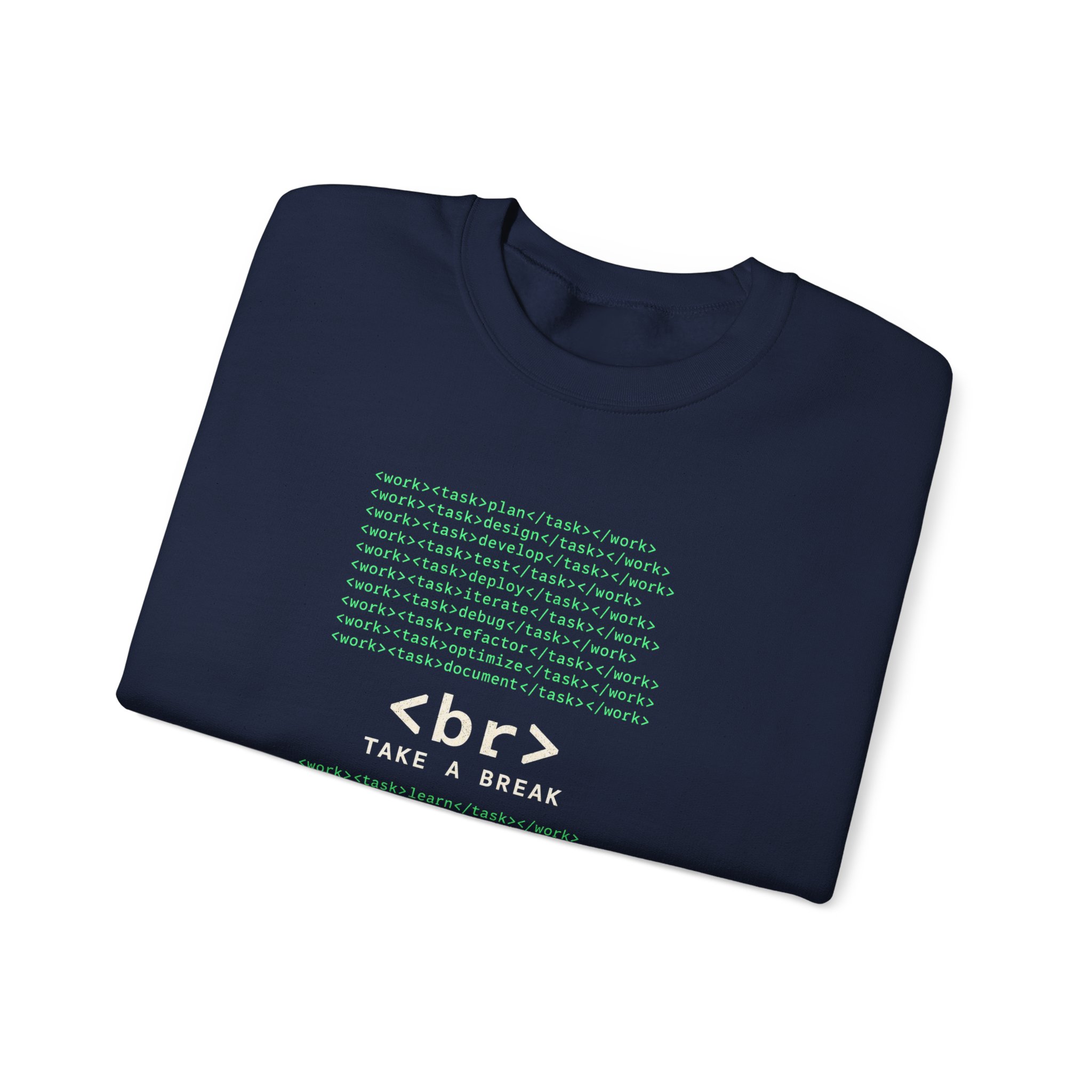 Work Work Break crewneck sweatshirt in Navy, folded