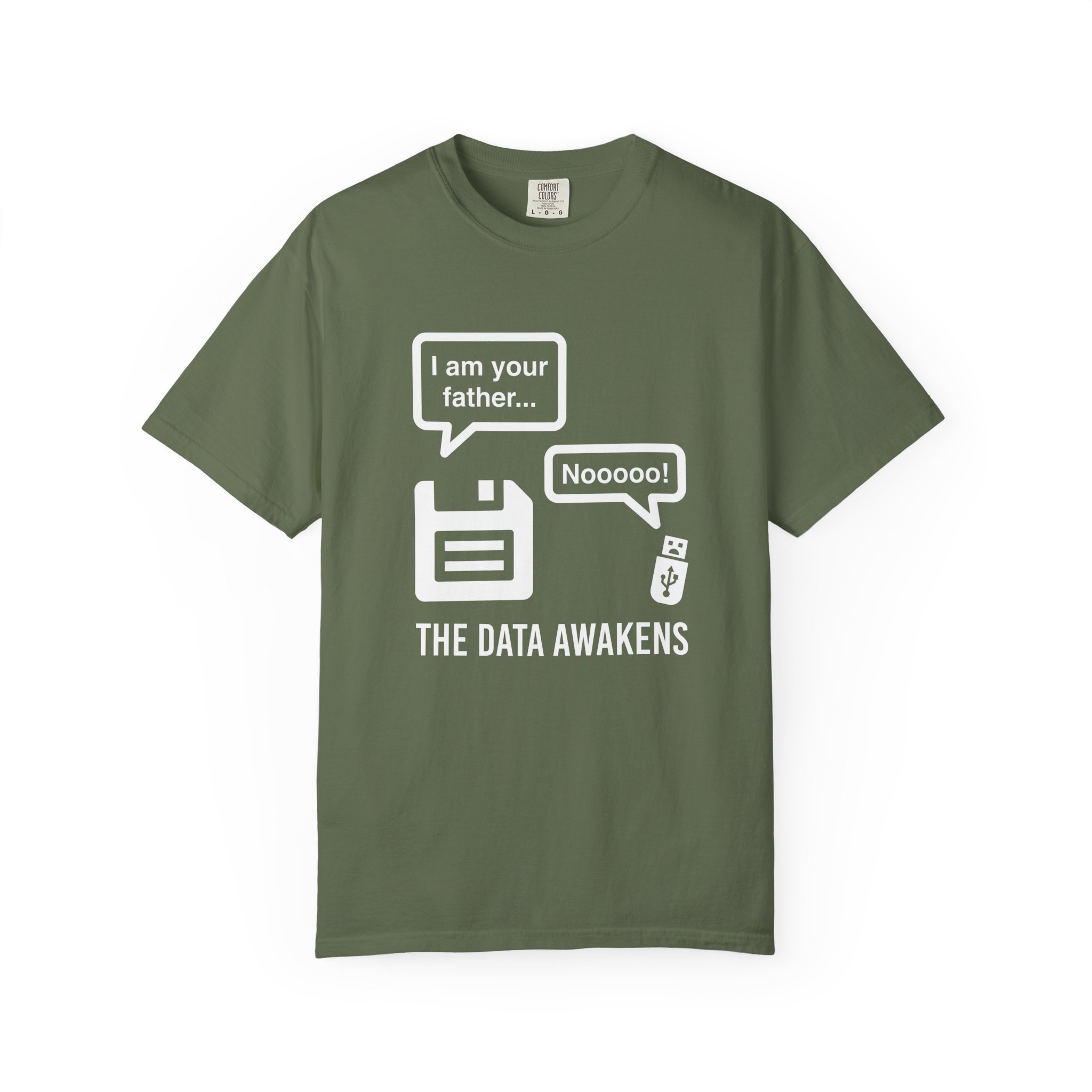 The Data Awakens T-shirt in Sage, front view