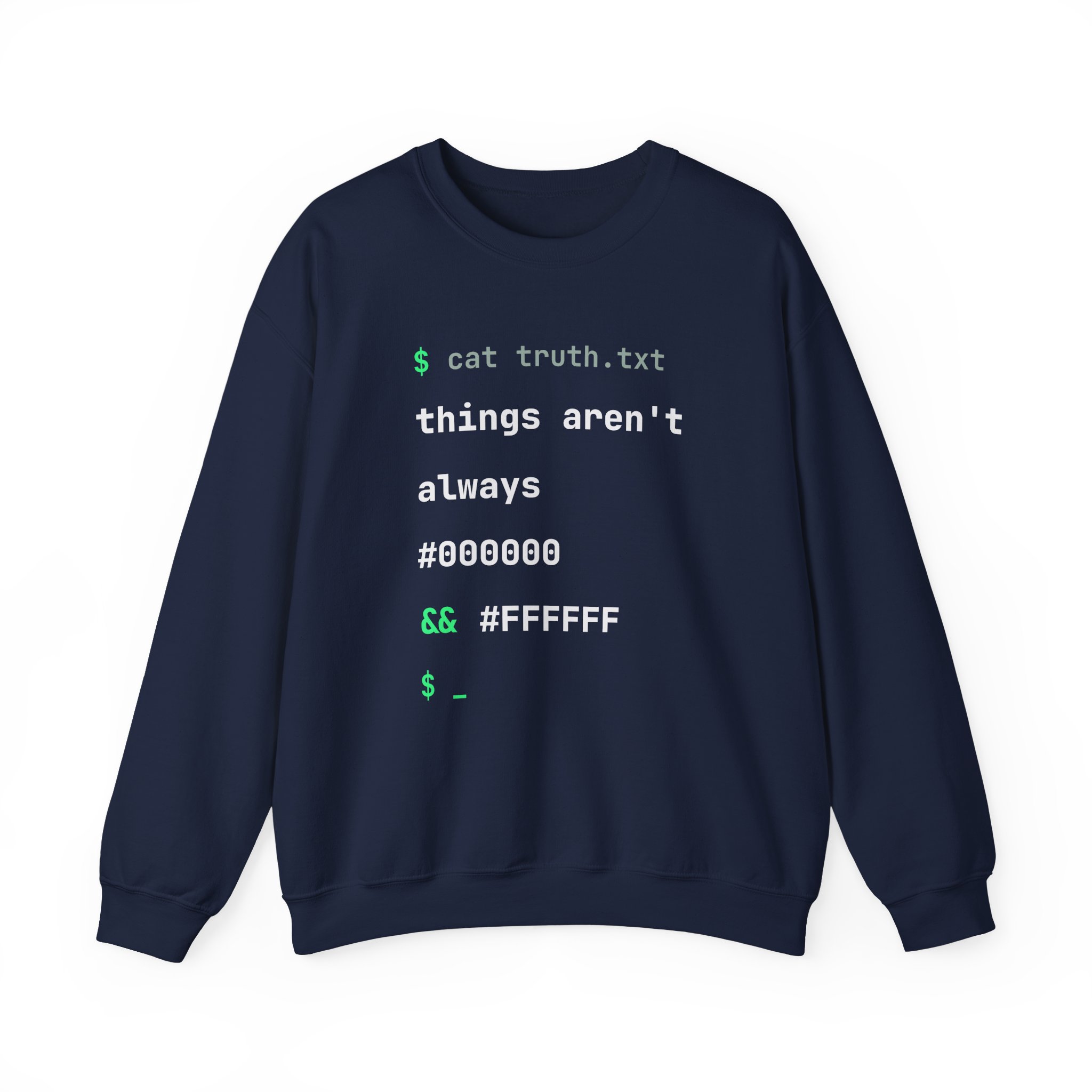 cat truth.txt crewneck sweatshirt in Navy, front view