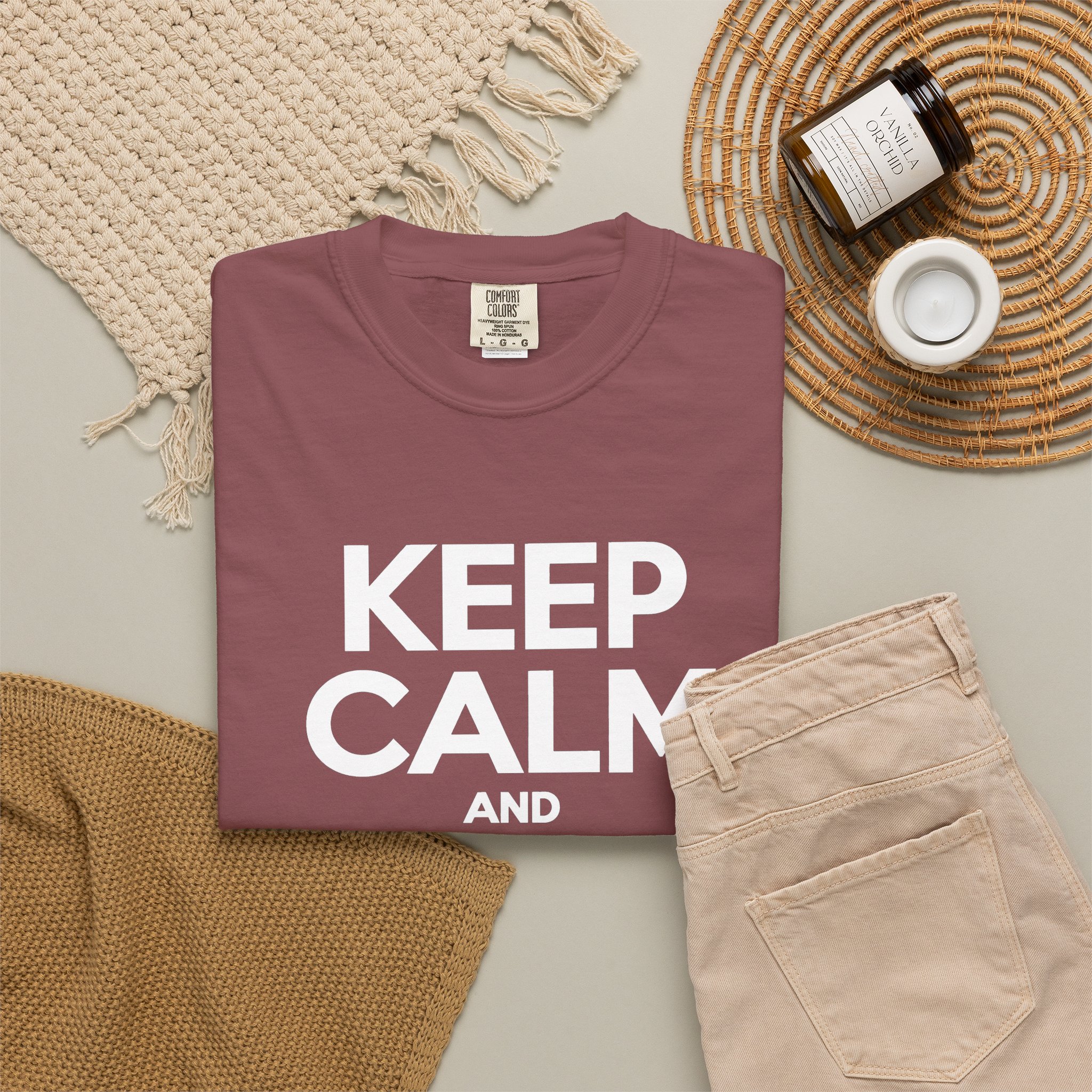 Keep Calm and Take a Break T-shirt in Brick, folded 2
