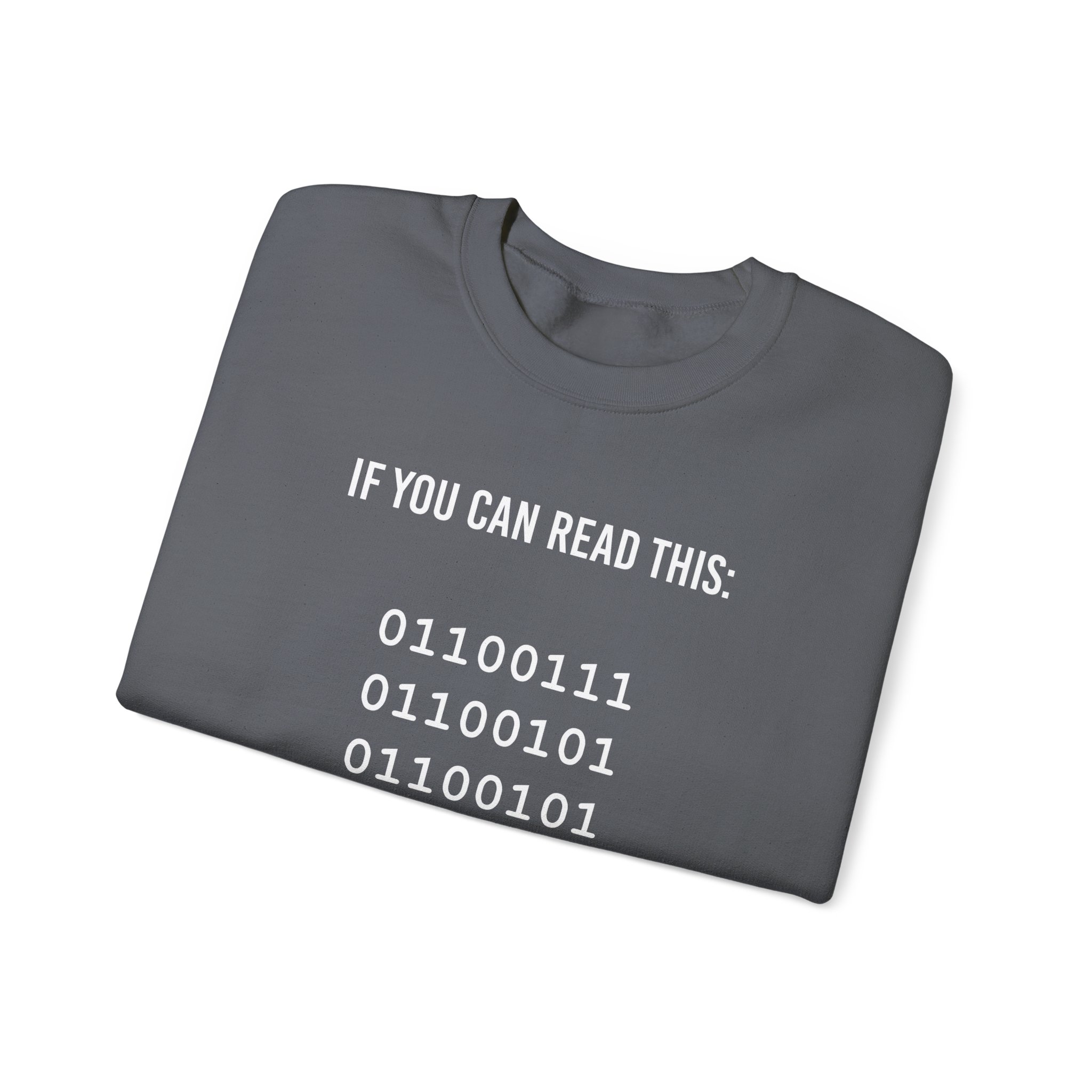 Geek Binary Code crewneck sweatshirt in Charcoal, folded