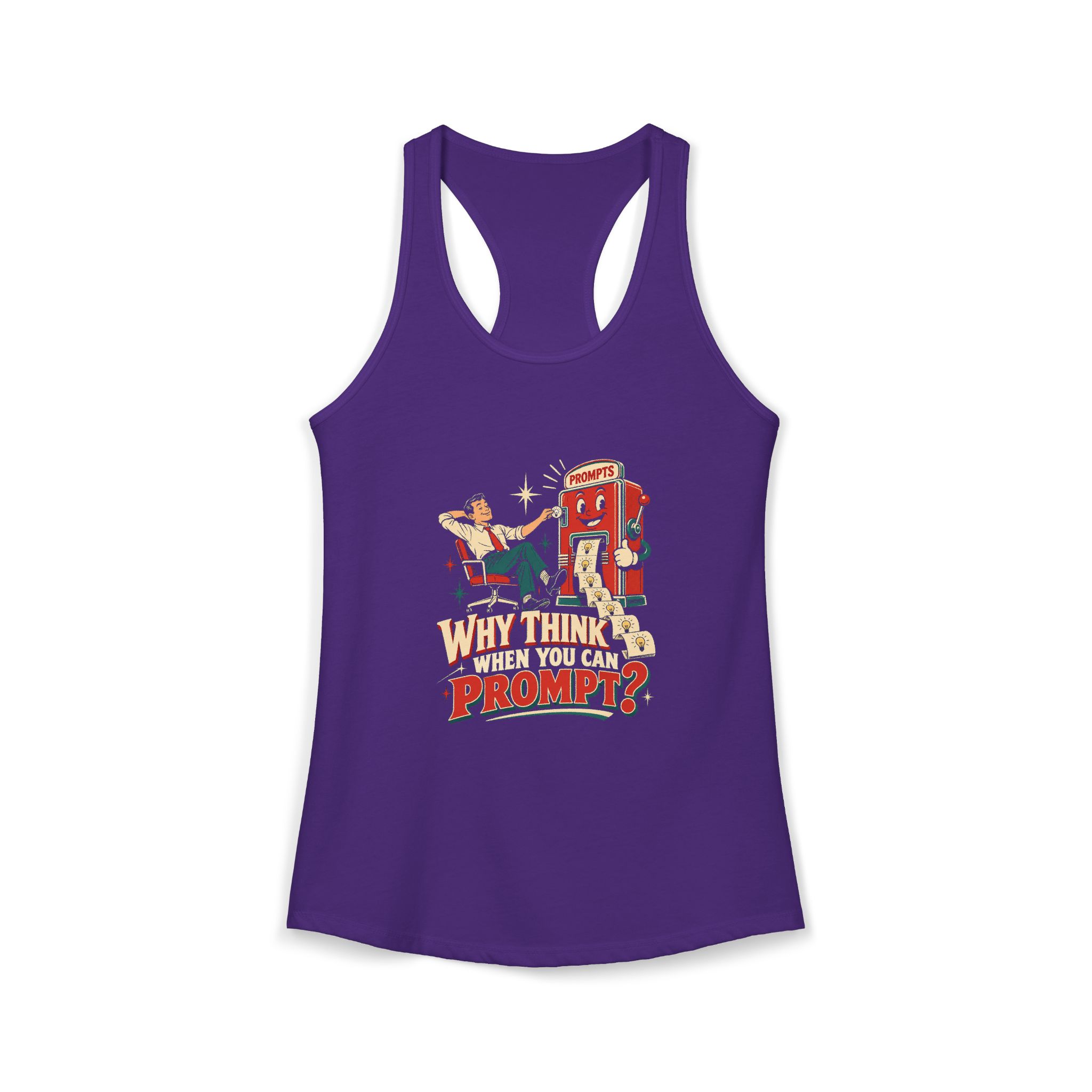 Prompt Machine women's racerback tank in Solid Purple Rush, front 2