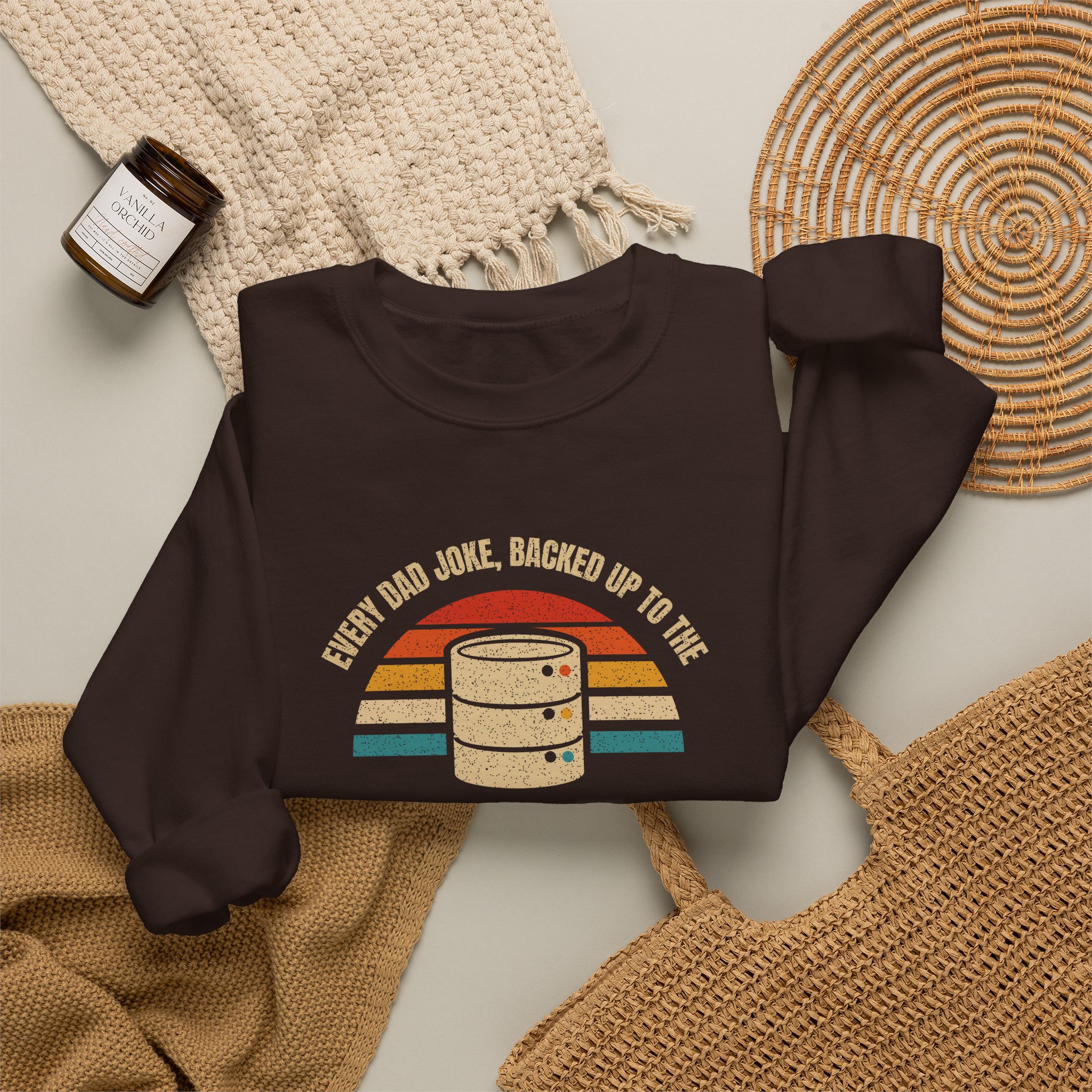 Dad-a-Base crewneck sweatshirt in Dark Chocolate, folded 2