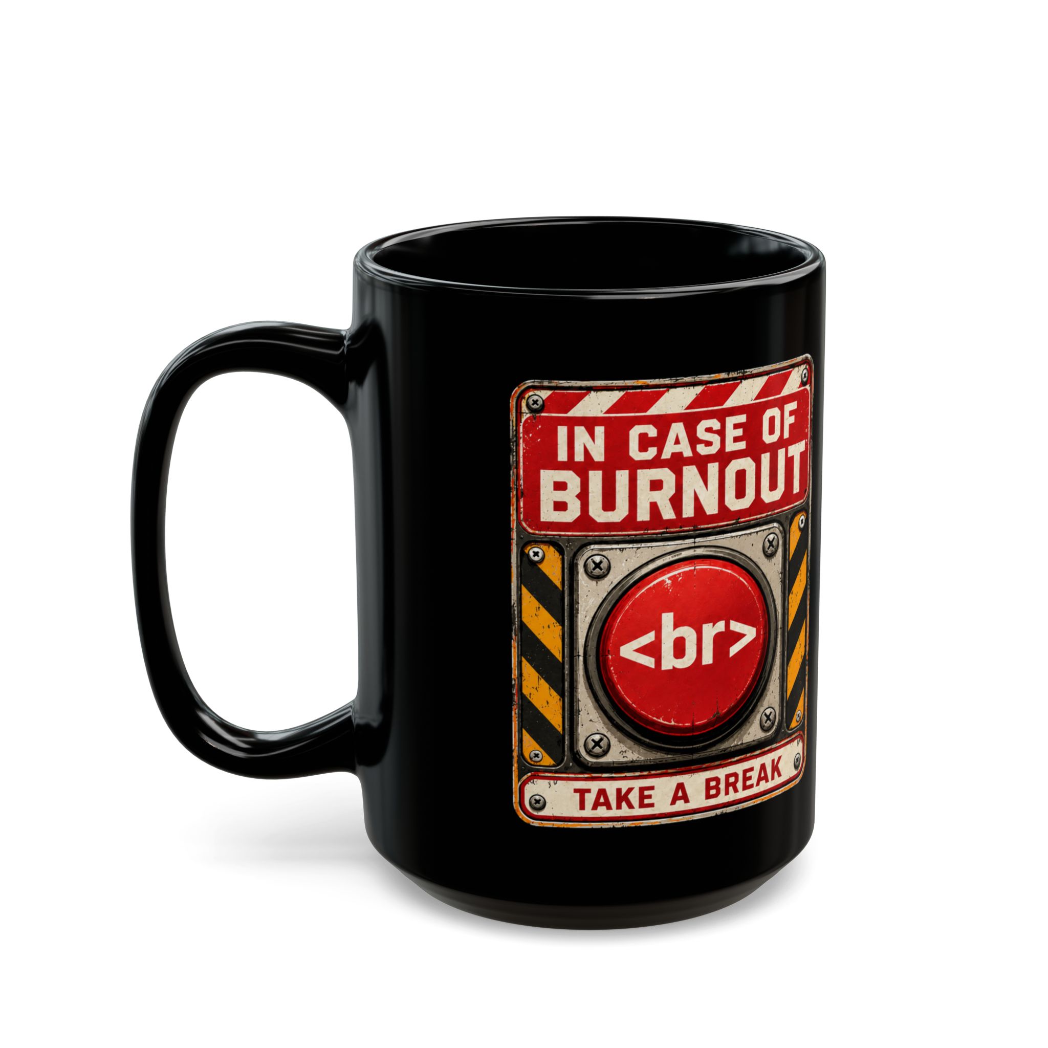 In Case of Burnout black mug, 15 oz, left side