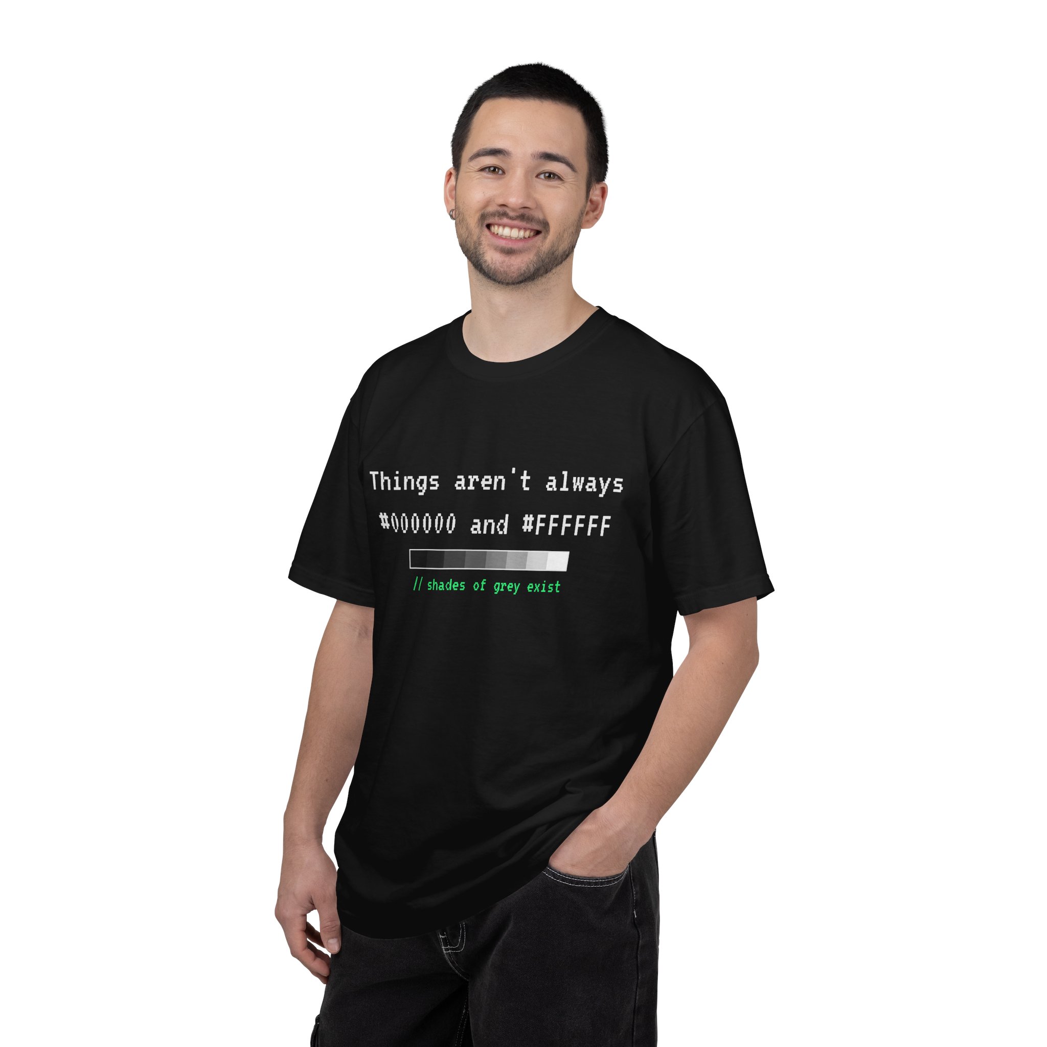 Shades of Grey Exist T-shirt in Black, worn by a man