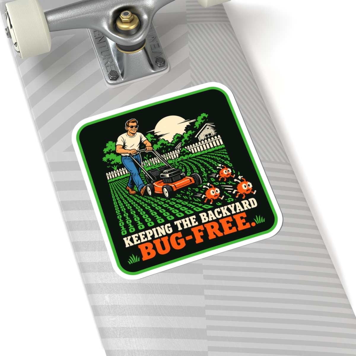 Bug-Free Backyard sticker, 6 inch, on a laptop