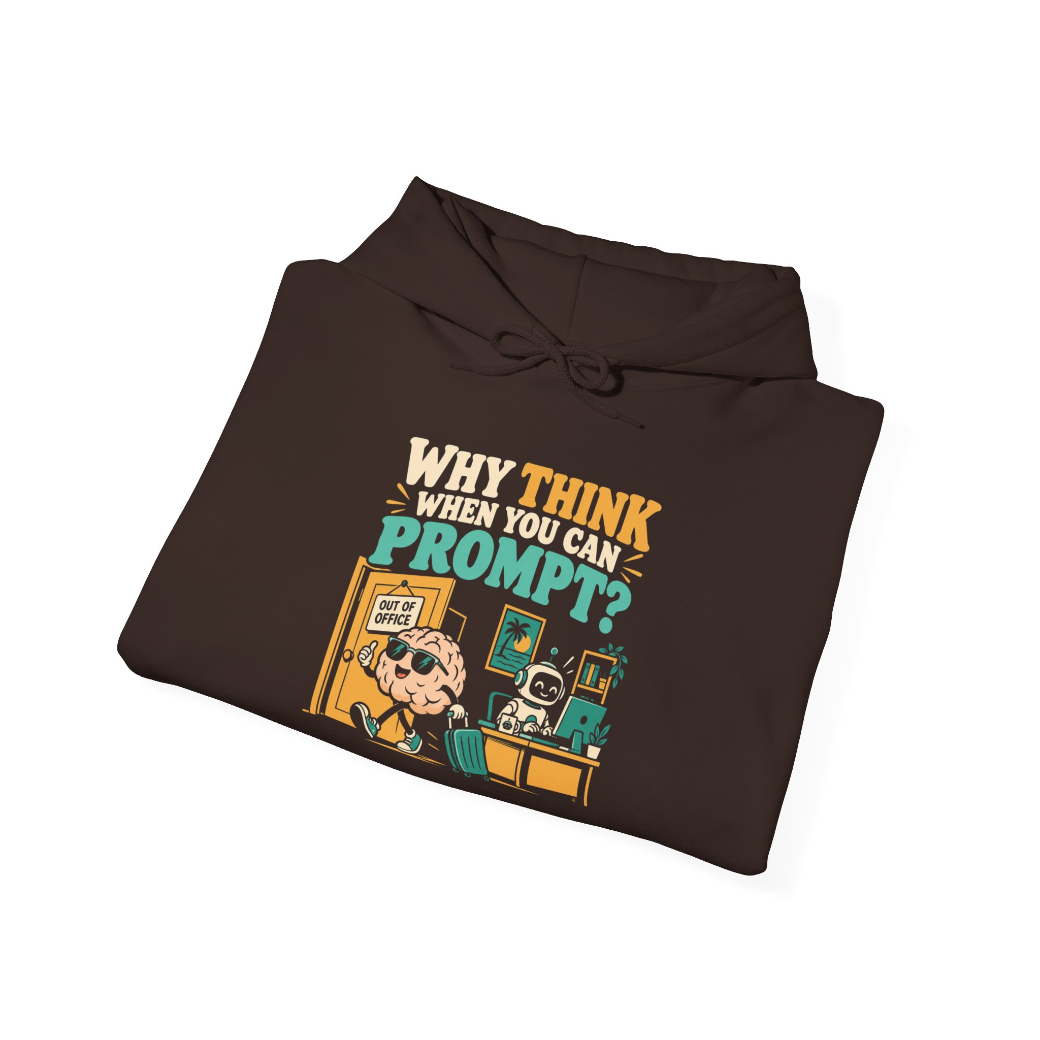Prompt Out of Office hoodie in Dark Chocolate, folded