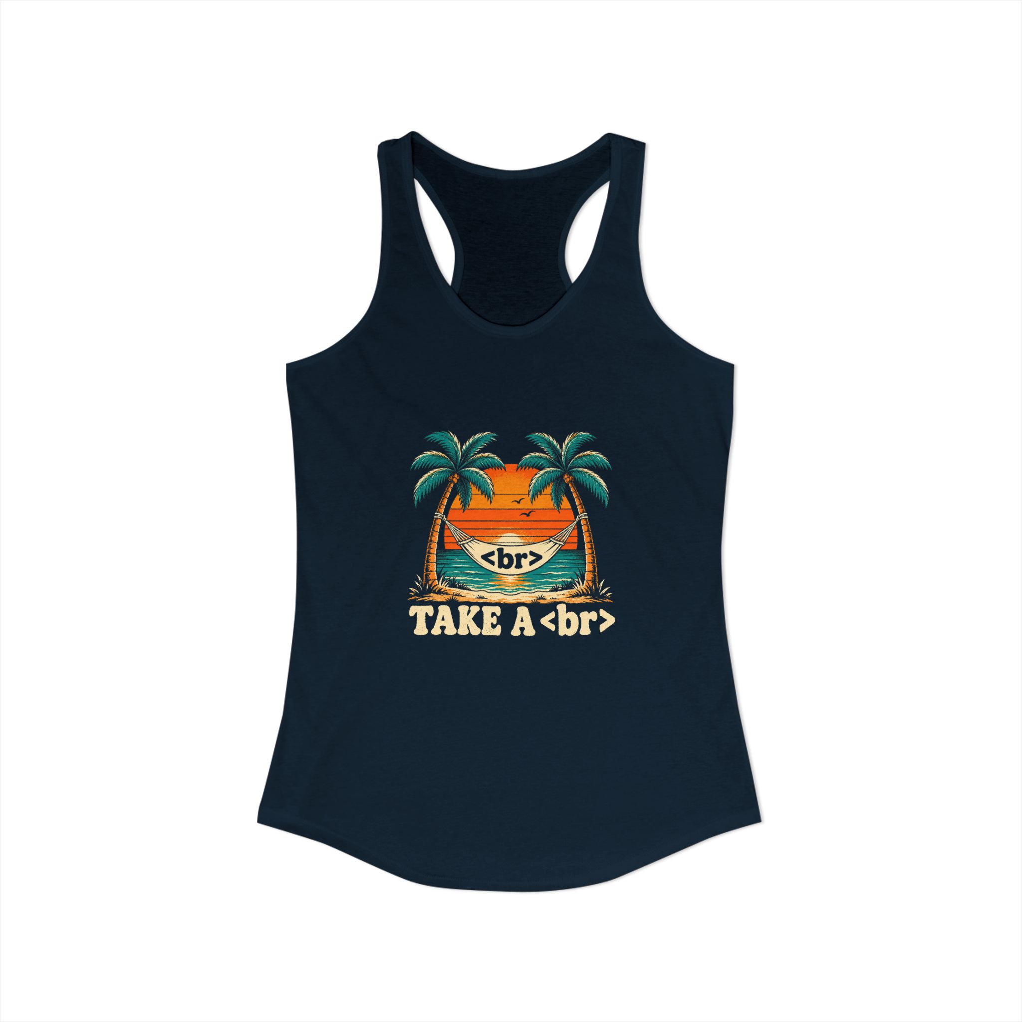Take a Break Hammock women's racerback tank in Solid Midnight Navy, front view
