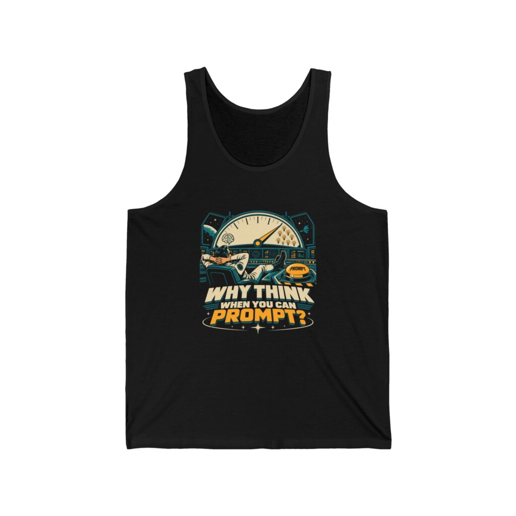 Prompt Mission Control unisex tank in Black, front view