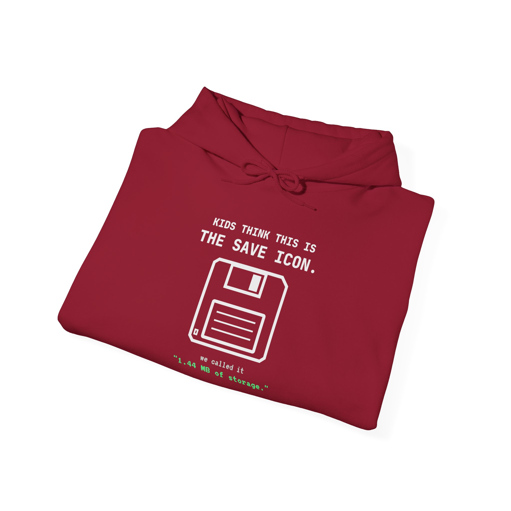 The Original Save Icon hoodie in Cardinal Red, folded