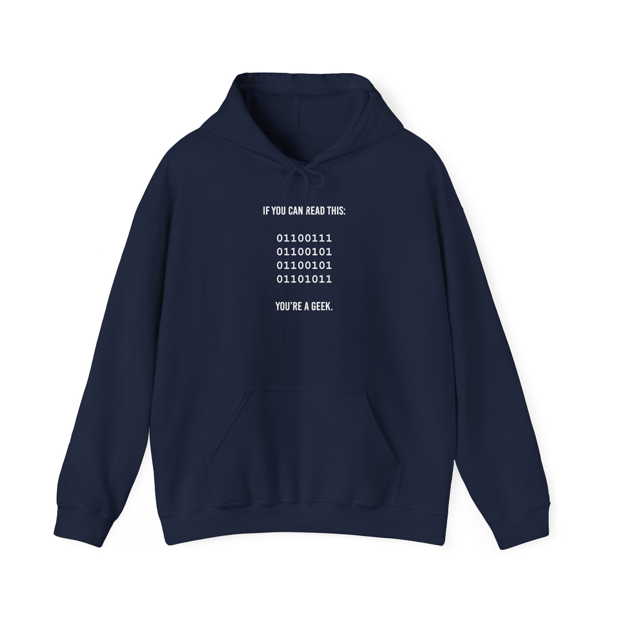Geek Binary Code hoodie in Navy, front view