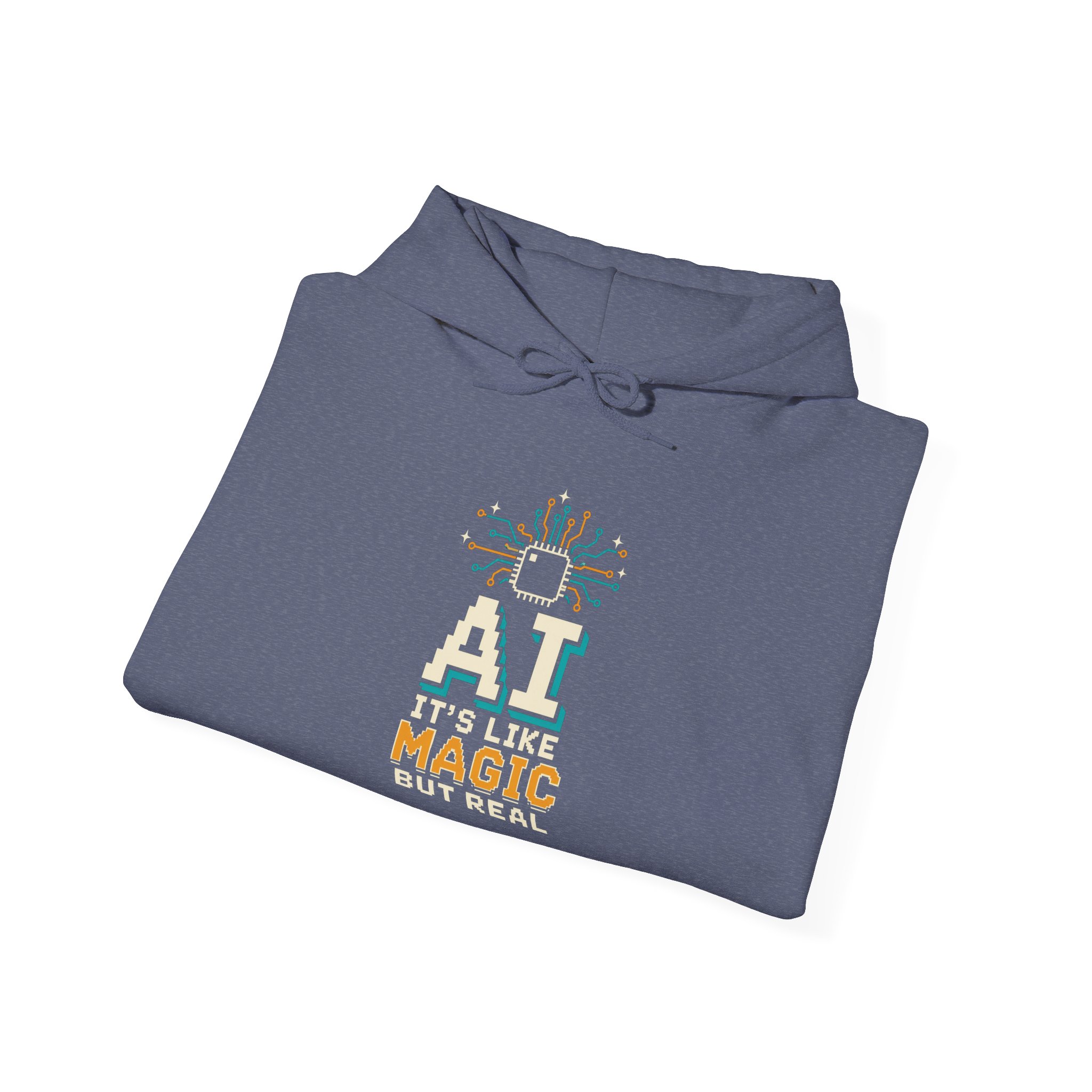 AI Magic Chip hoodie in Heather Navy, folded