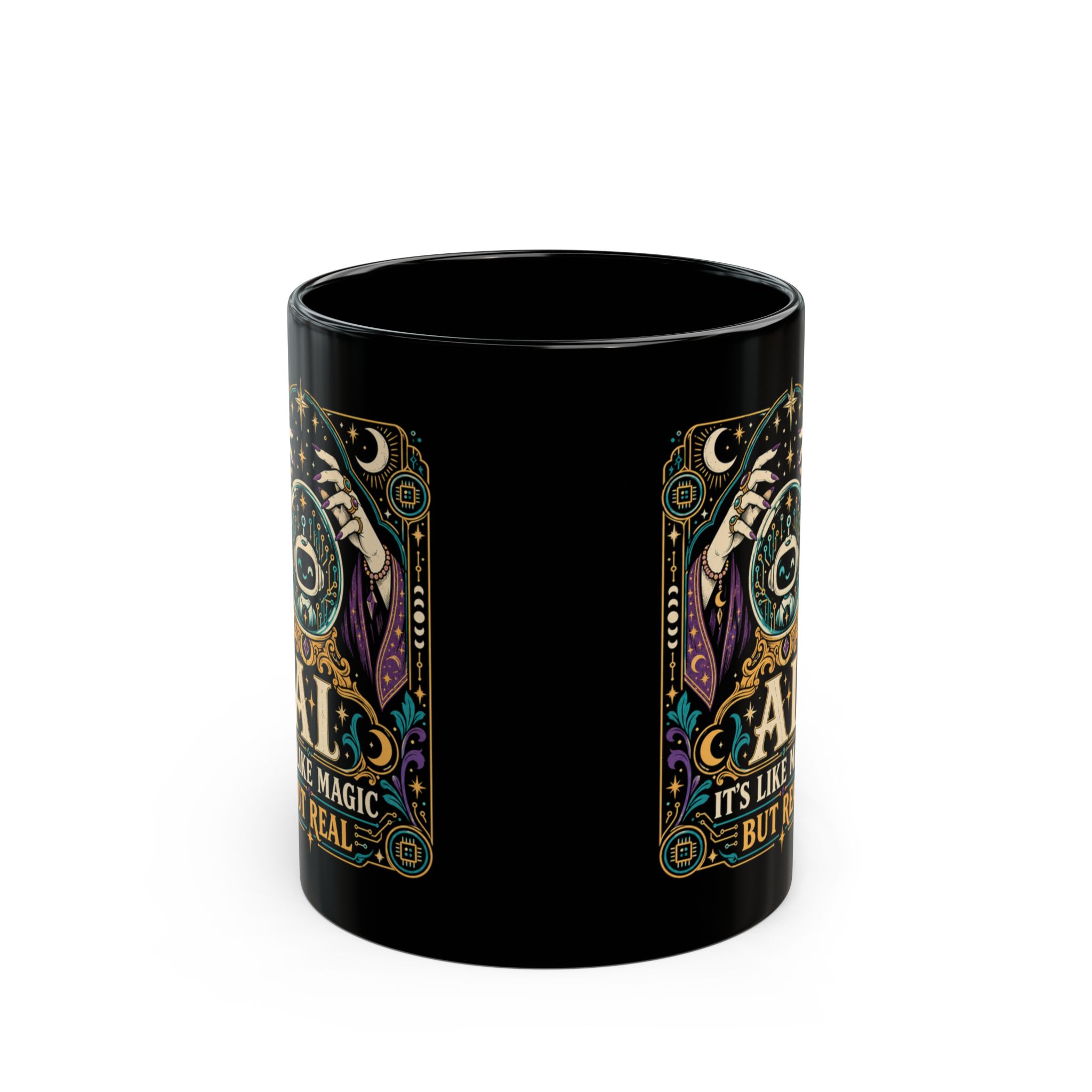 AI Magic Crystal Ball black mug, 11 oz, front view
